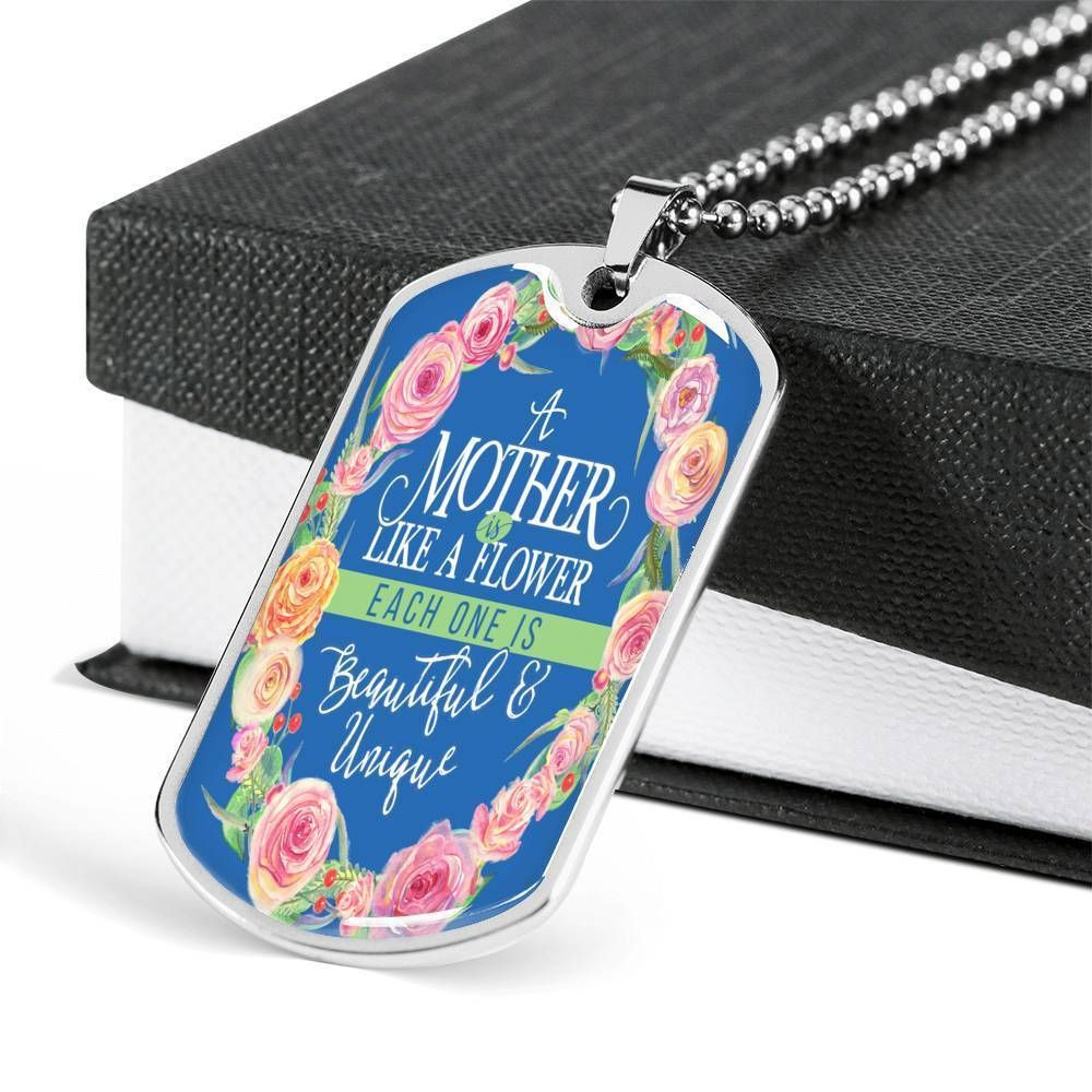A Mother Like A Flower Dog Tag Necklace Gift For Mother