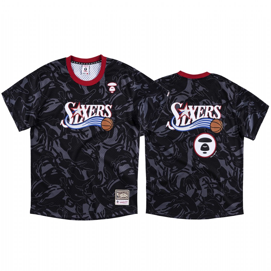 AAPE x M&N collection Philadelphia 76ers Black Jersey