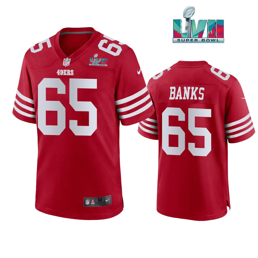 Aaron Banks 65 San Francisco 49Ers Super Bowl LVII Men Game Stitched Jersey- Scarlet