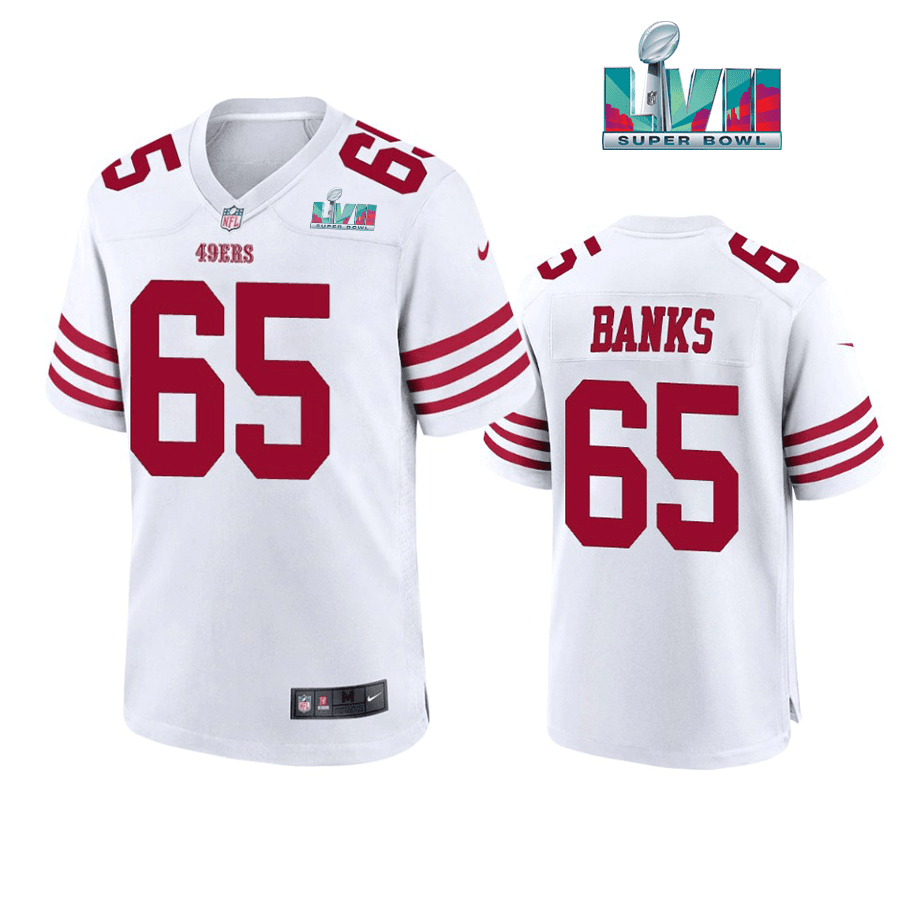 Aaron Banks 65 San Francisco 49Ers Super Bowl LVII Men Game Stitched Jersey- White