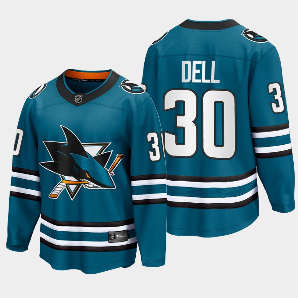 Aaron Dell 30 San Jose Sharks 2022-23 Home The Evolve Teal Stitched Jersey