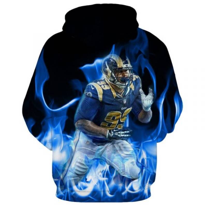 Aaron Donald 99 Los Angeles Rams 3D Blue Flame Hoodie