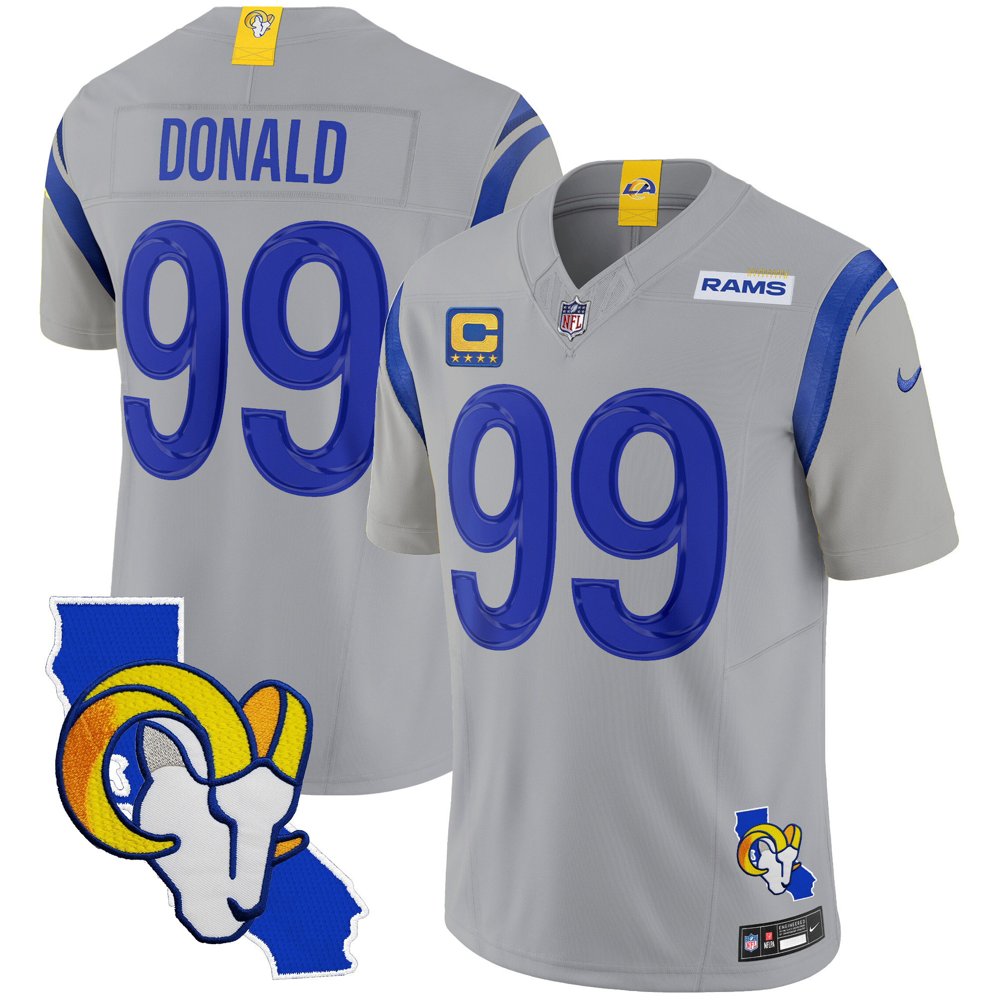 Aaron Donald Men's Los Angeles Rams California Patch Vapor Limited Gray Jersey - All Stitched 