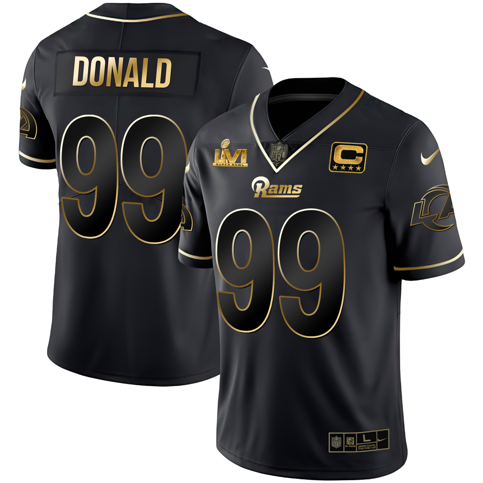 Aaron Donald Men's Los Angeles Rams Super Bowl LVI Black Gold Black Gold Jersey - All Stitched 