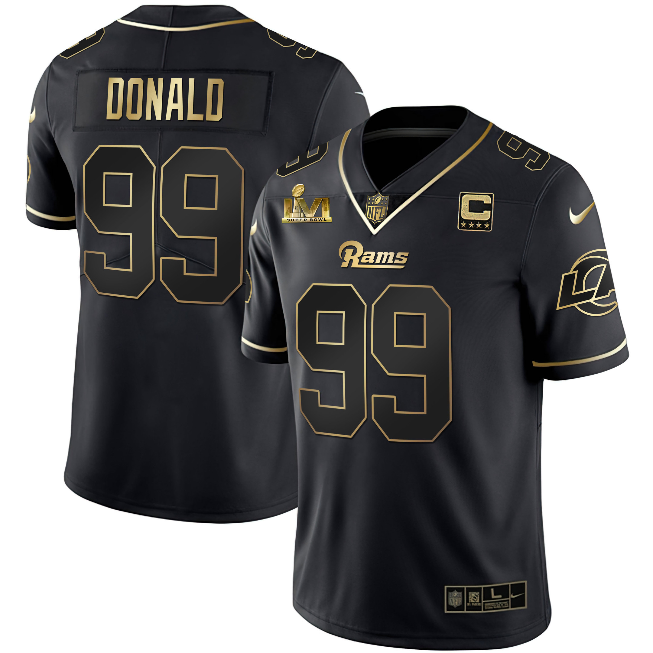 Aaron Donald Men's Los Angeles Rams Super Bowl LVI White Gold & Black Gold Black Gold Jersey - All Stitched 