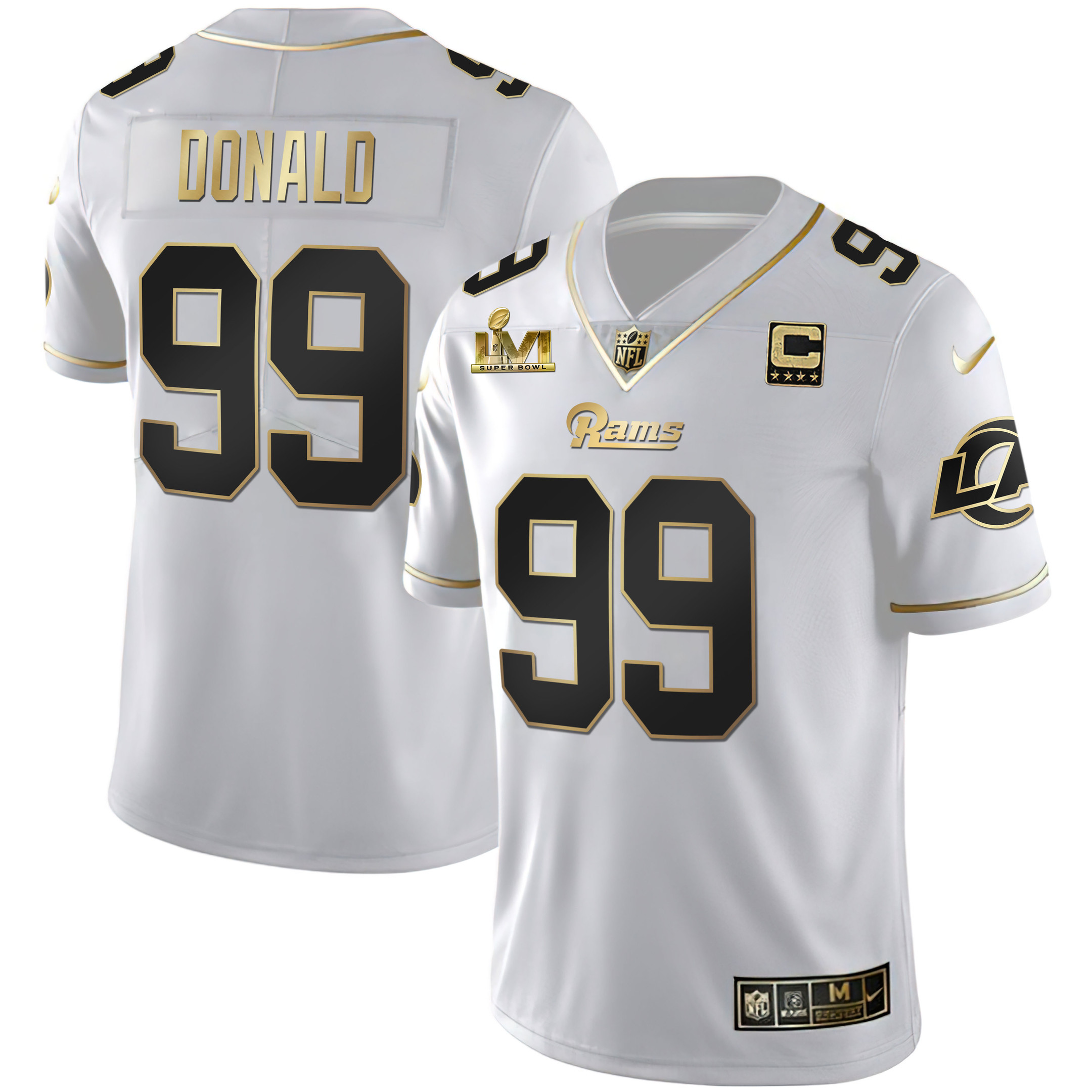 Aaron Donald Men's Los Angeles Rams Super Bowl LVI White Gold & Black Gold White Gold Jersey - All Stitched 