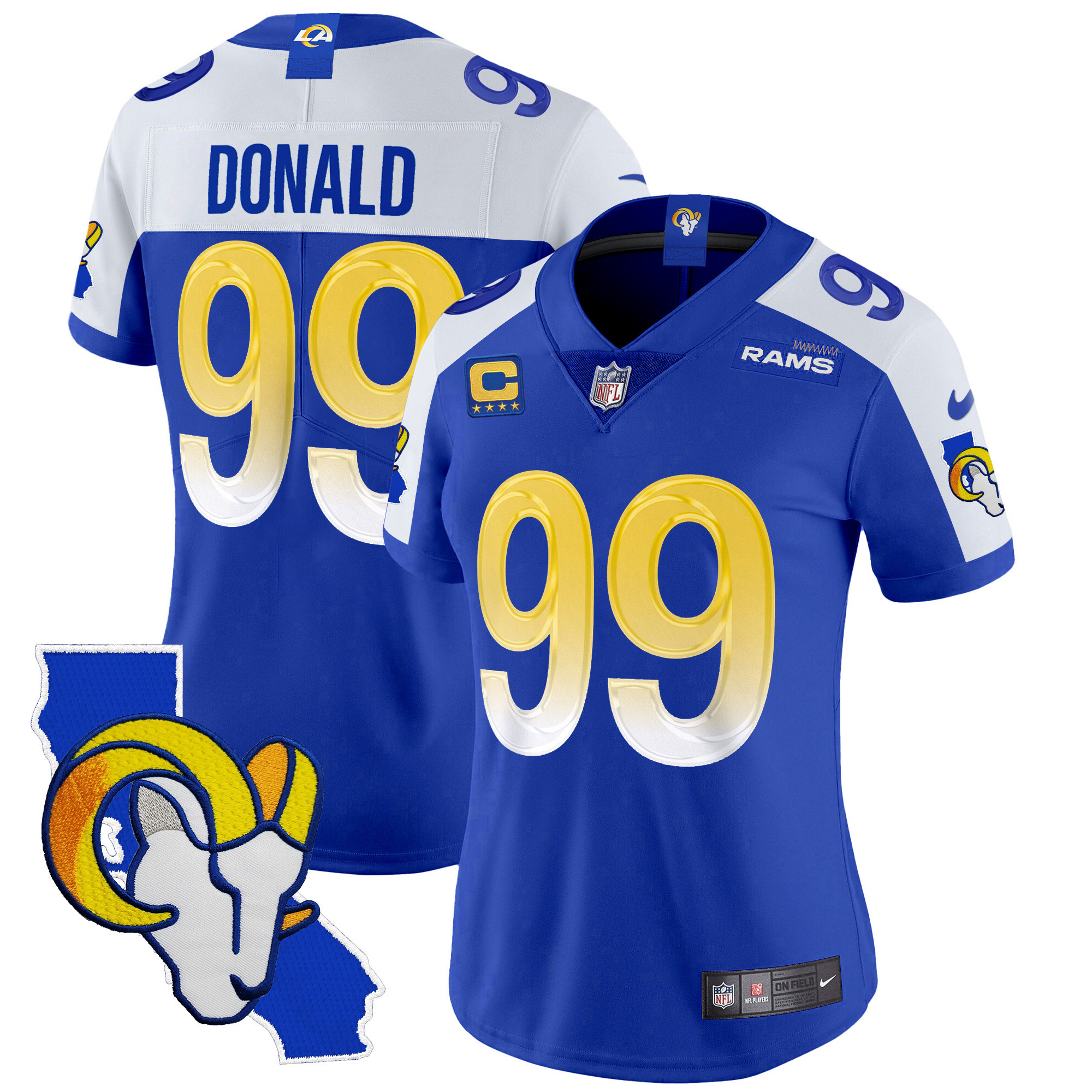 Aaron Donald Women's Los Angeles Rams California Patch Vapor Limited Royal Alternate Jersey - All Stitched 