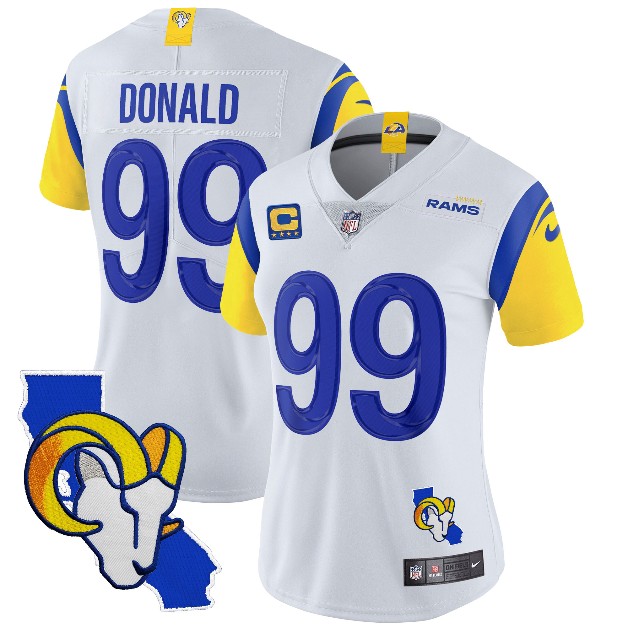 Aaron Donald Women's Los Angeles Rams California Patch Vapor Limited White Jersey - All Stitched 