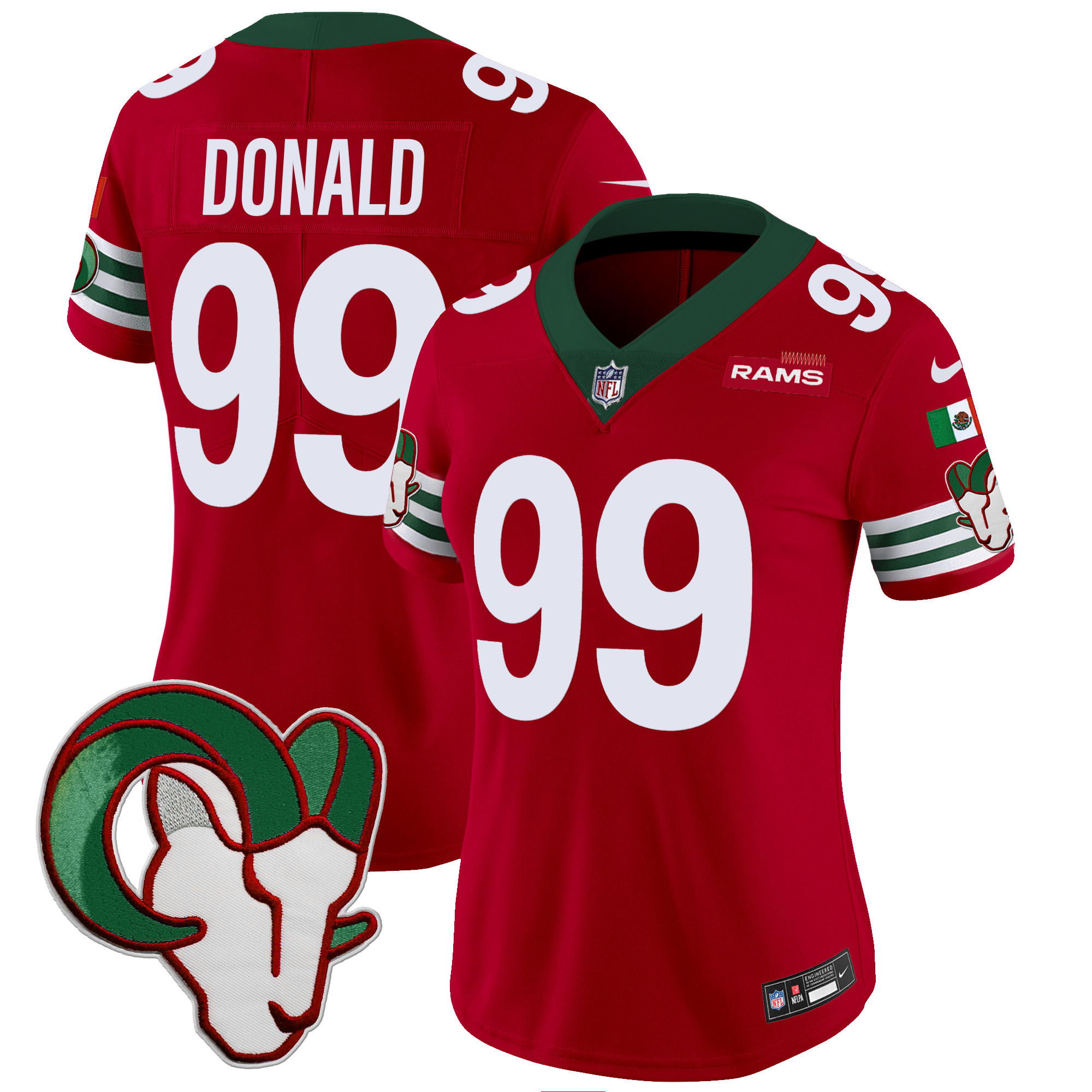 Aaron Donald Women's Los Angeles Rams Mexico Vapor Limited Red Jersey - All Stitched 