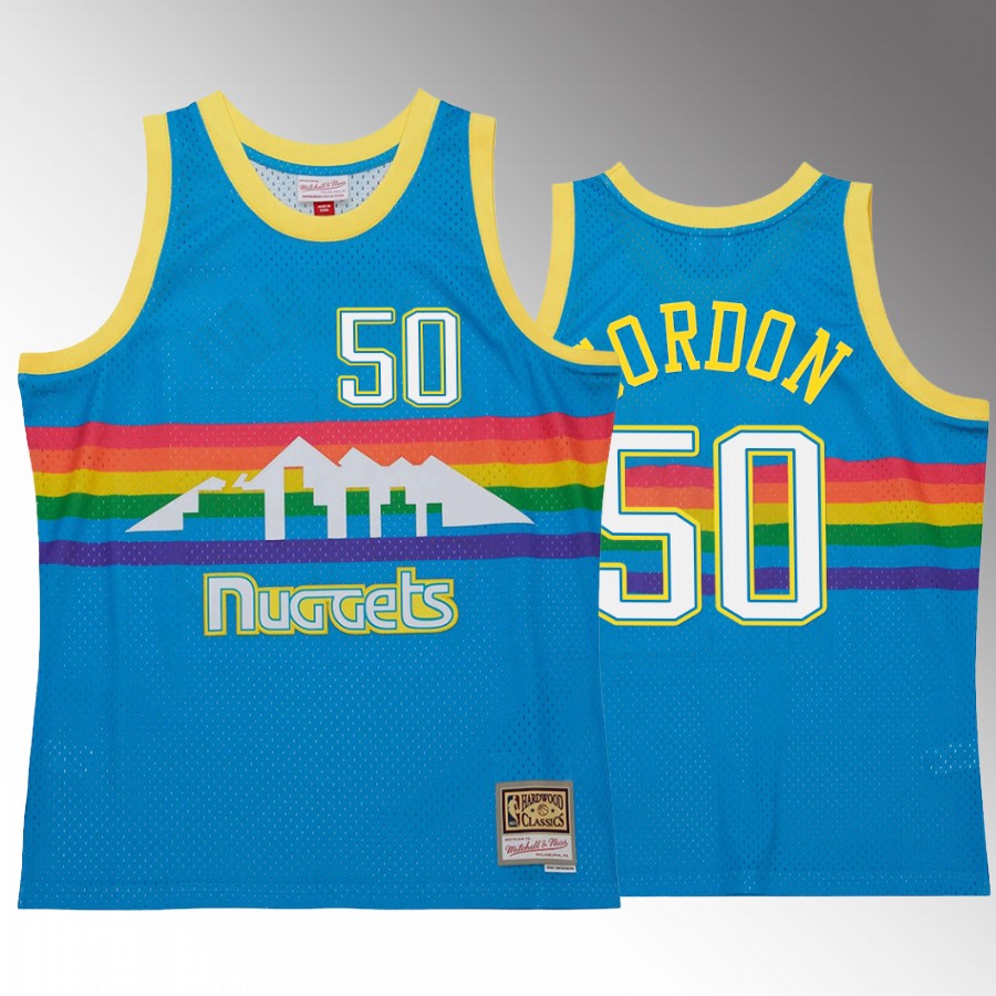 Aaron Gordon #50 Denver Nuggets Neon Tropical Blue Hardwood Classics Jersey