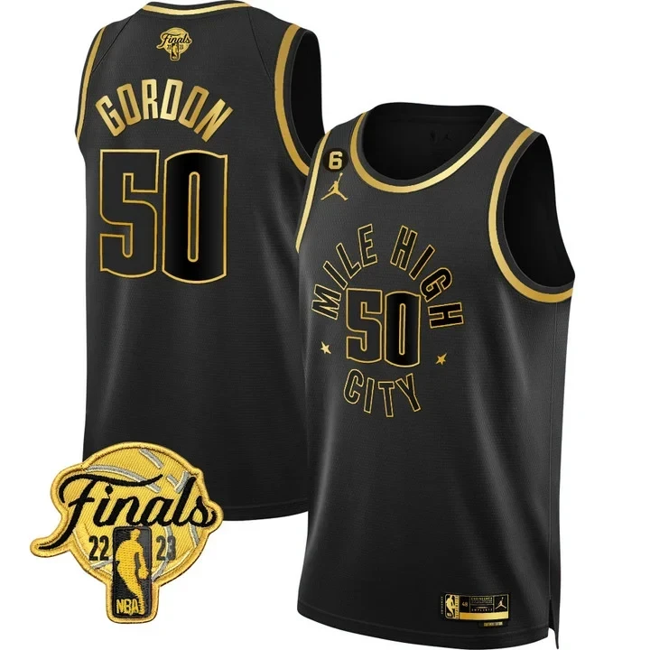 Aaron Gordon Denver Nuggets NBA Finals Patch Mile High Black Gold Jersey - All Stitched