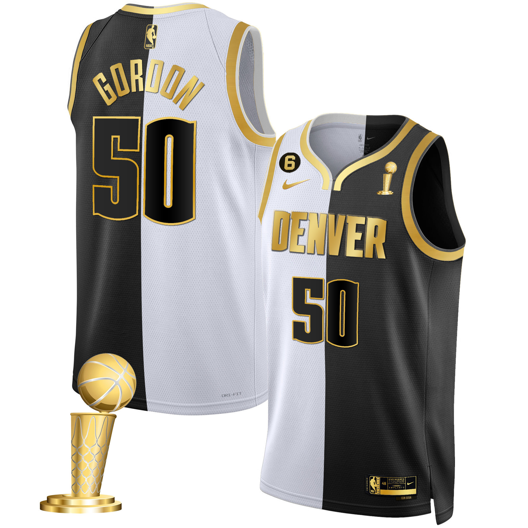 Aaron Gordon Men's Denver Nuggets 2023 Champions Black & White Gold Split Jersey - All Stitched