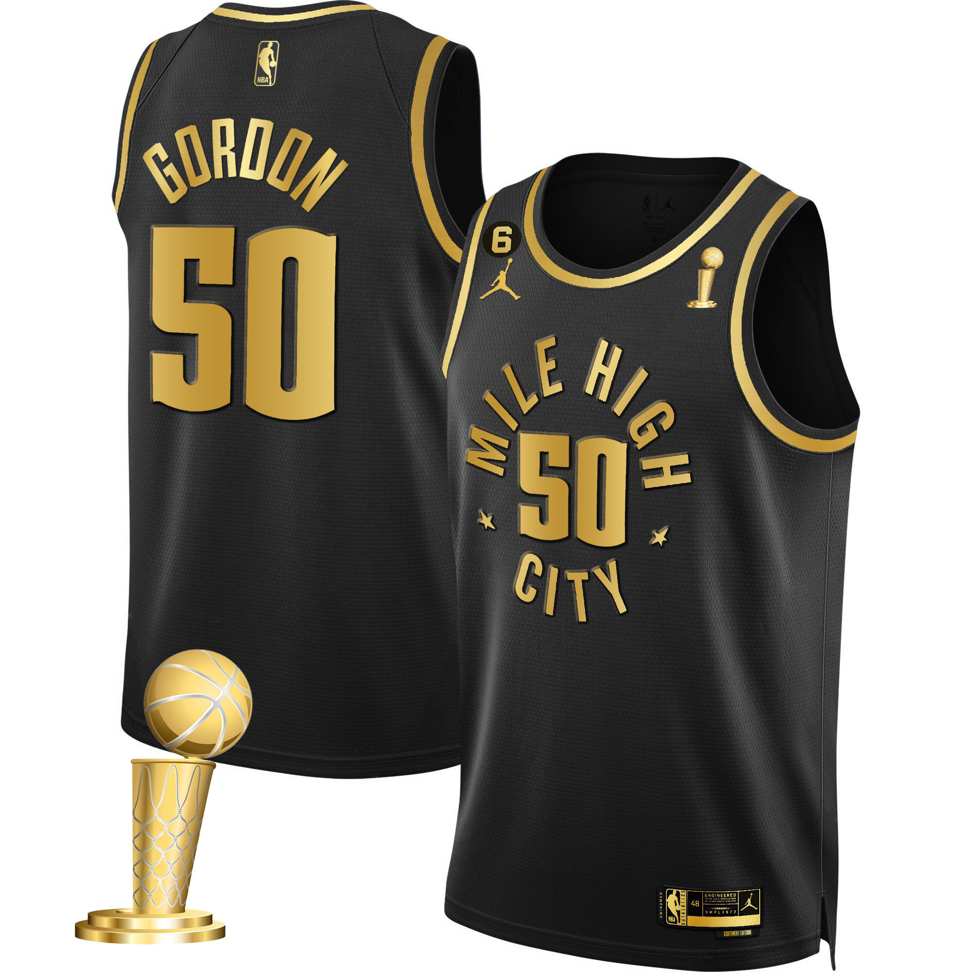 Aaron Gordon Men's Denver Nuggets 2023 Champions Black & White Gold Statement Black Jersey - All Stitched