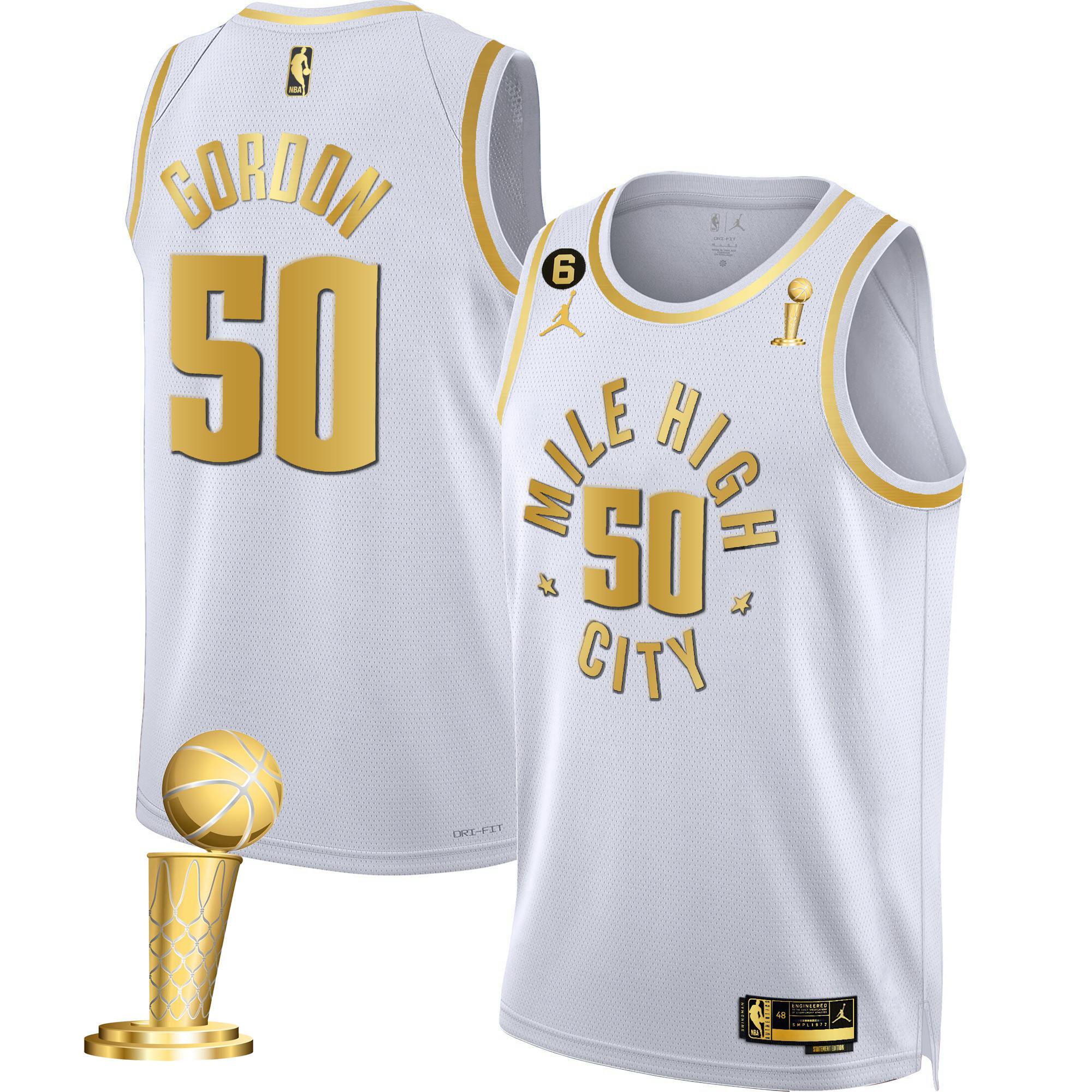 Aaron Gordon Men's Denver Nuggets 2023 Champions Black & White Gold Statement White Jersey - All Stitched