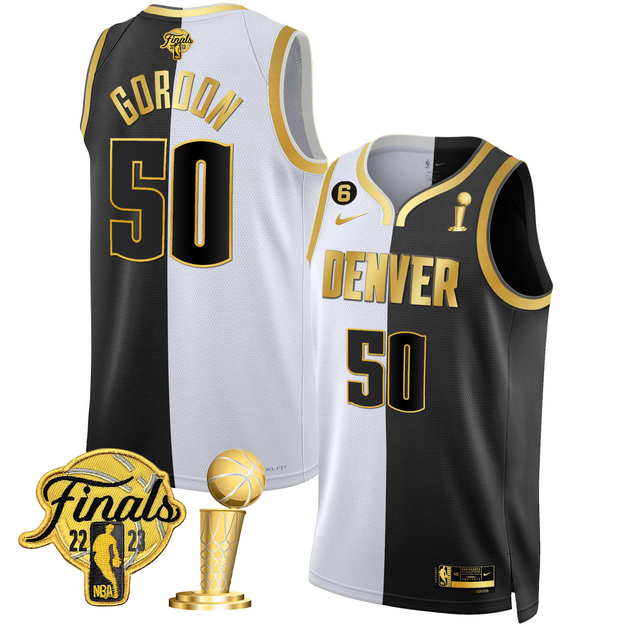 Aaron Gordon Men's Denver Nuggets 2023 Finals & Champions Black & White Gold Split Jersey - All Stitched
