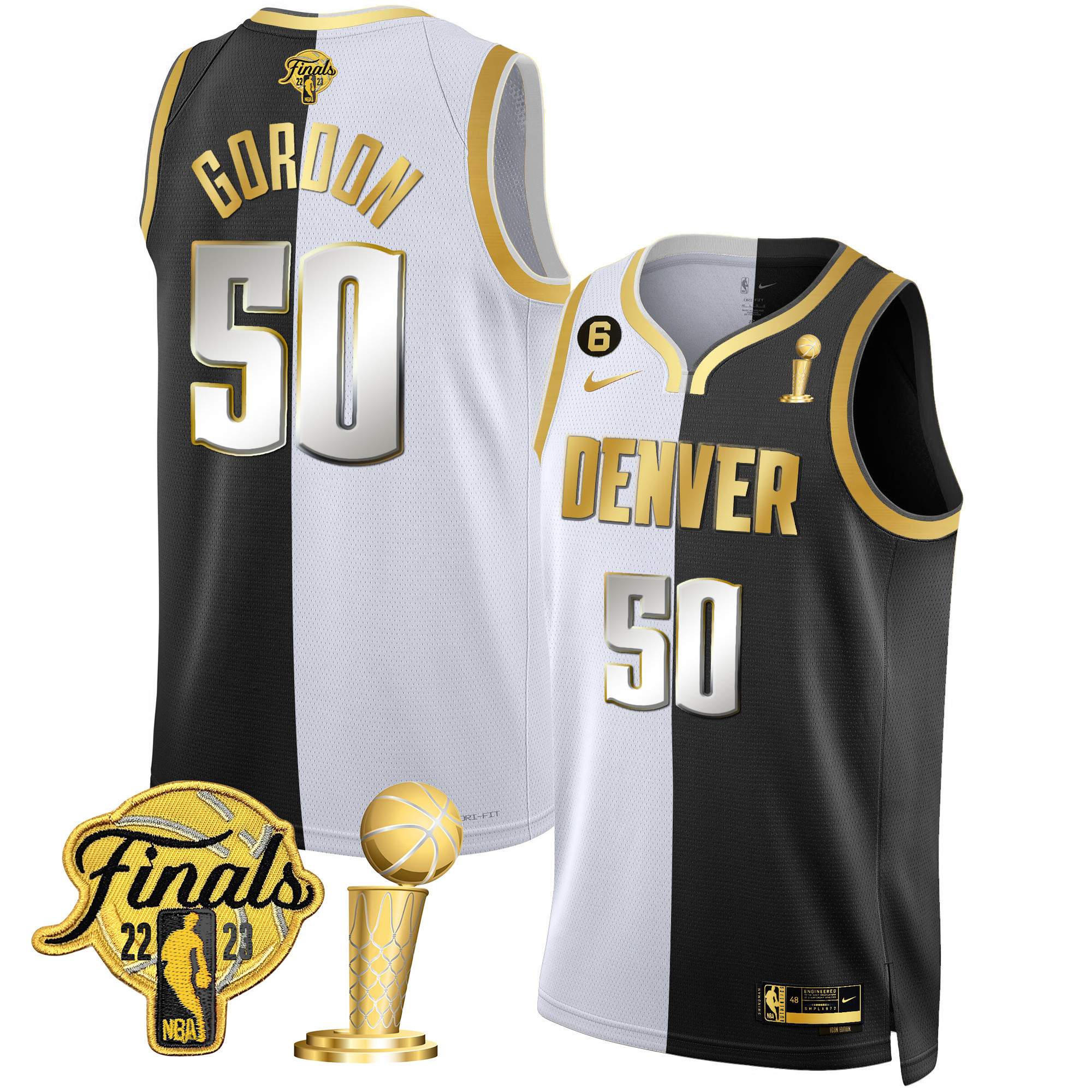 Aaron Gordon Men's Denver Nuggets 2023 Finals & Champions Black & White Gold Split Limited Jersey - All Stitched