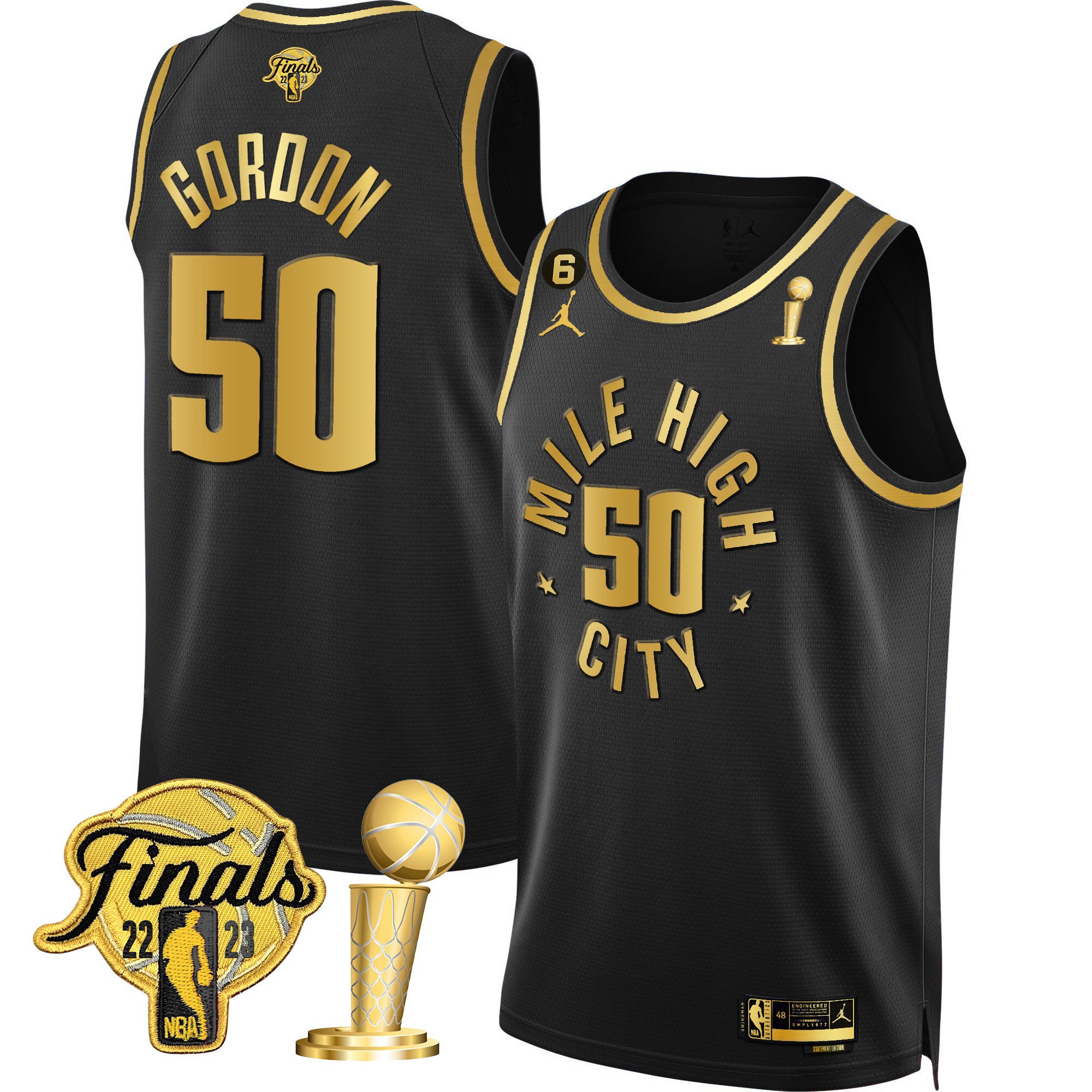 Aaron Gordon Men's Denver Nuggets 2023 Finals & Champions Black & White Gold Statement Black Jersey - All Stitched
