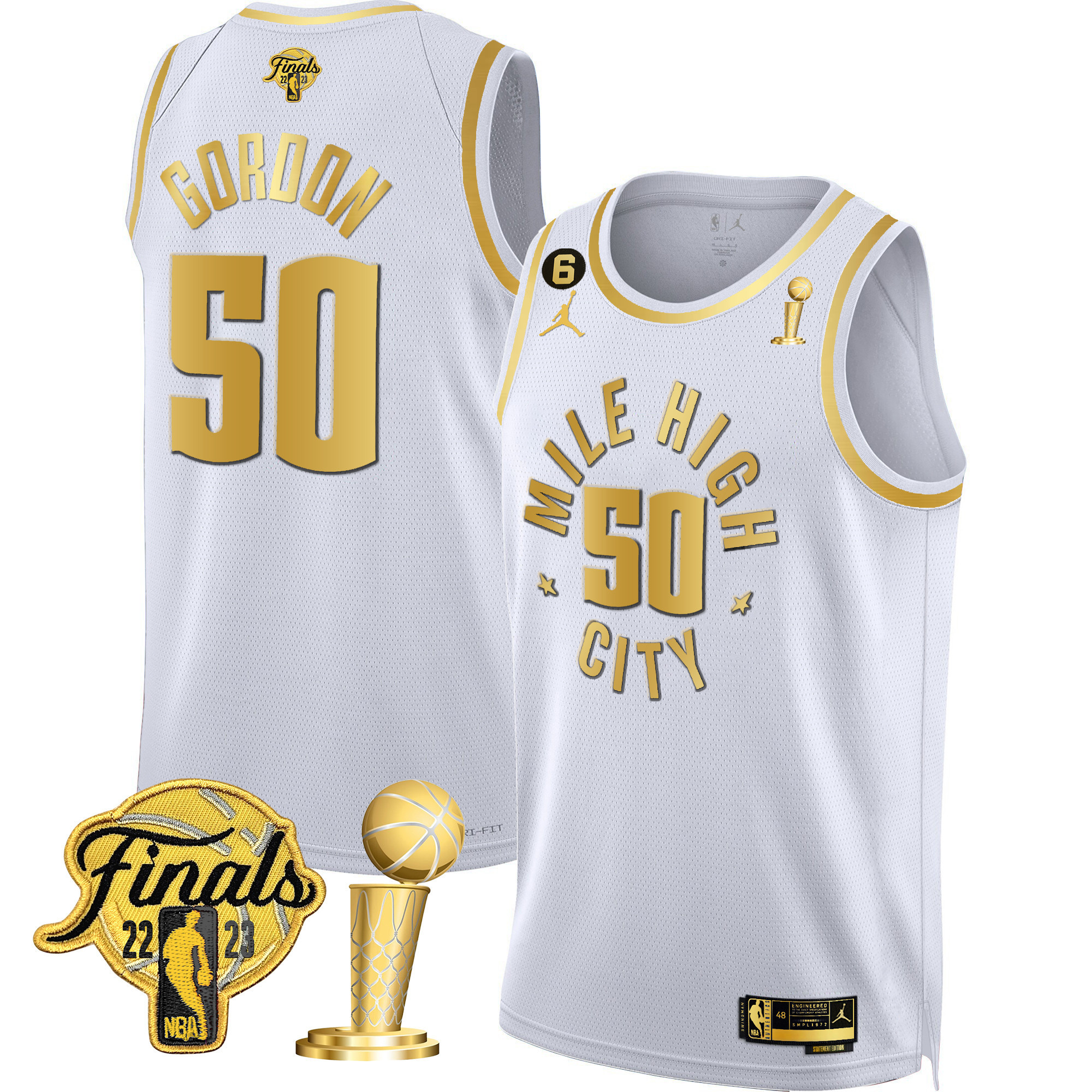 Aaron Gordon Men's Denver Nuggets 2023 Finals & Champions Black & White Gold Statement White Jersey - All Stitched