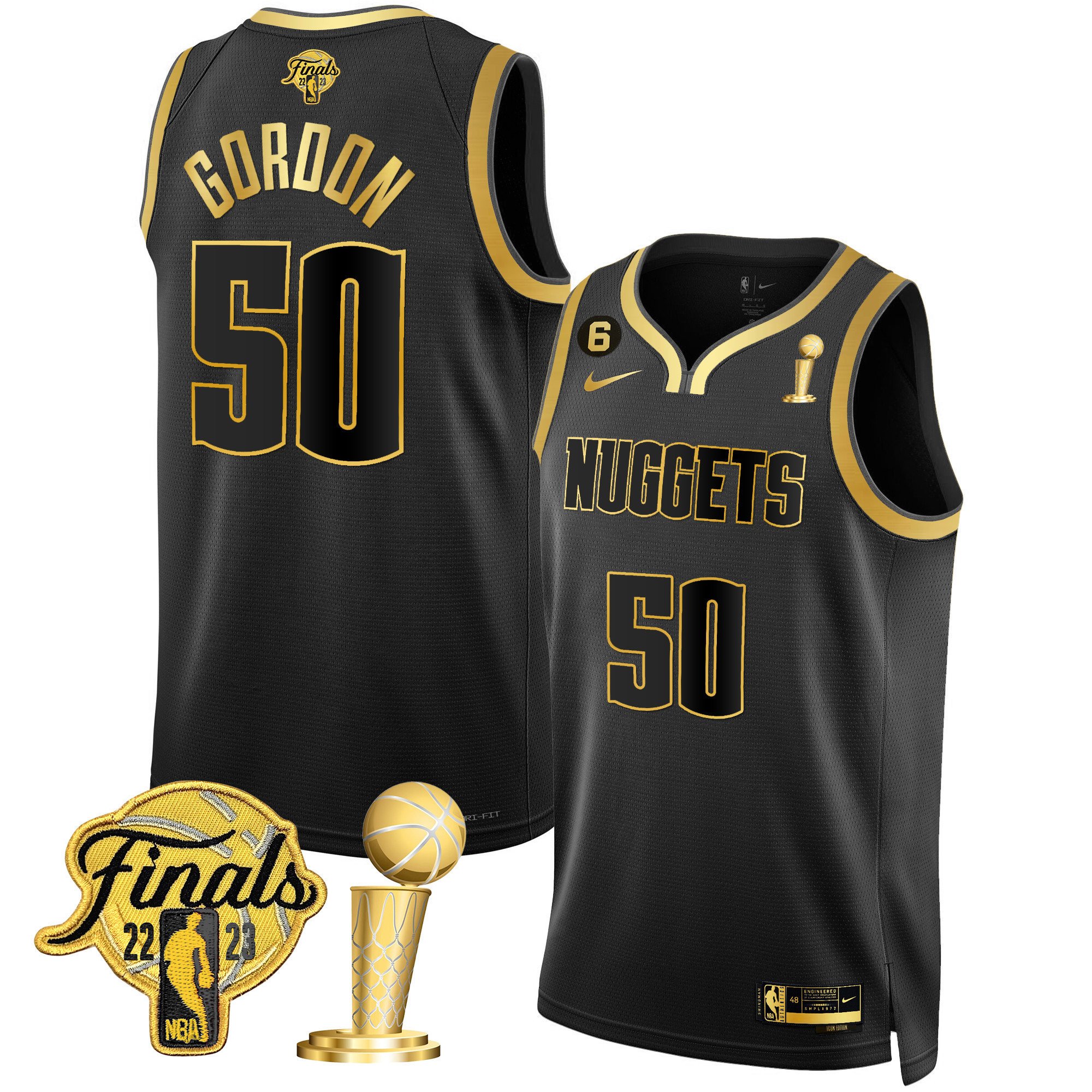 Aaron Gordon Men's Denver Nuggets 2023 Finals & Champions Patch Gold Black Gold Jersey - All Stitched