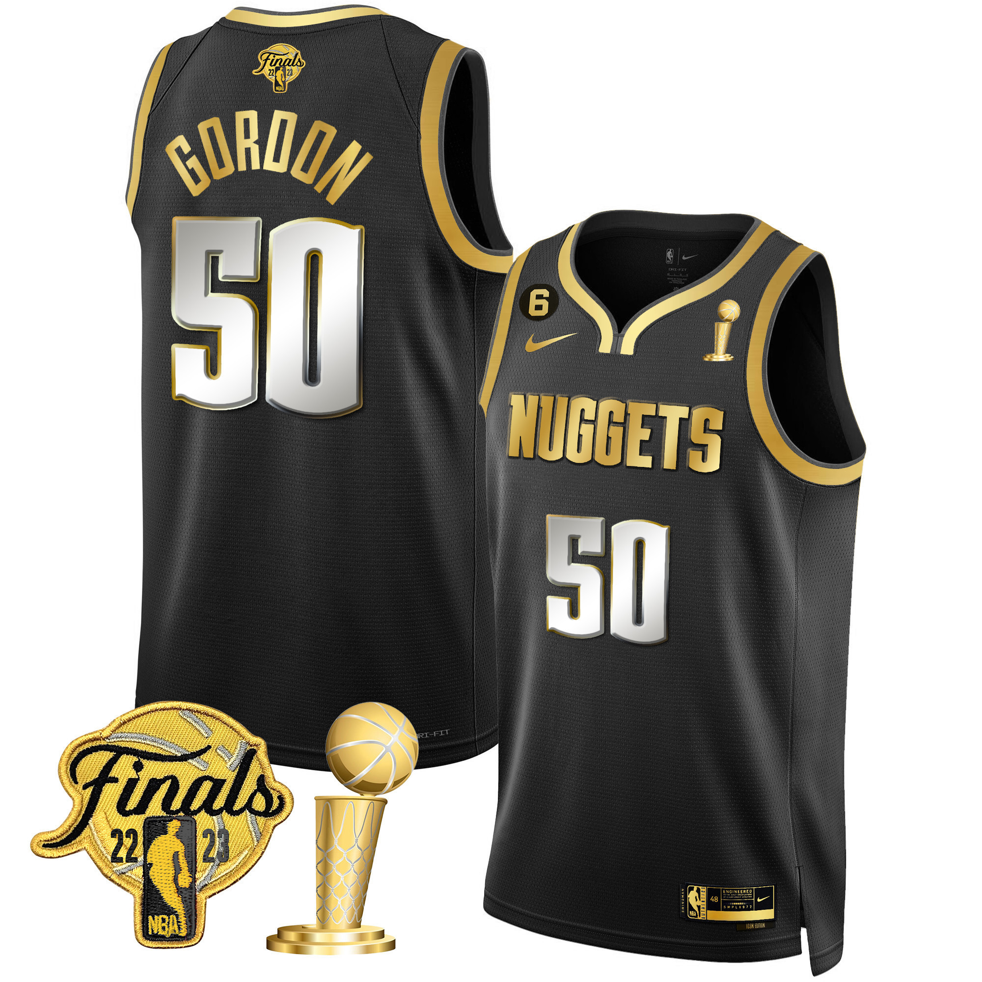 Aaron Gordon Men's Denver Nuggets 2023 Finals & Champions Patch Gold Black Limited Jersey - All Stitched