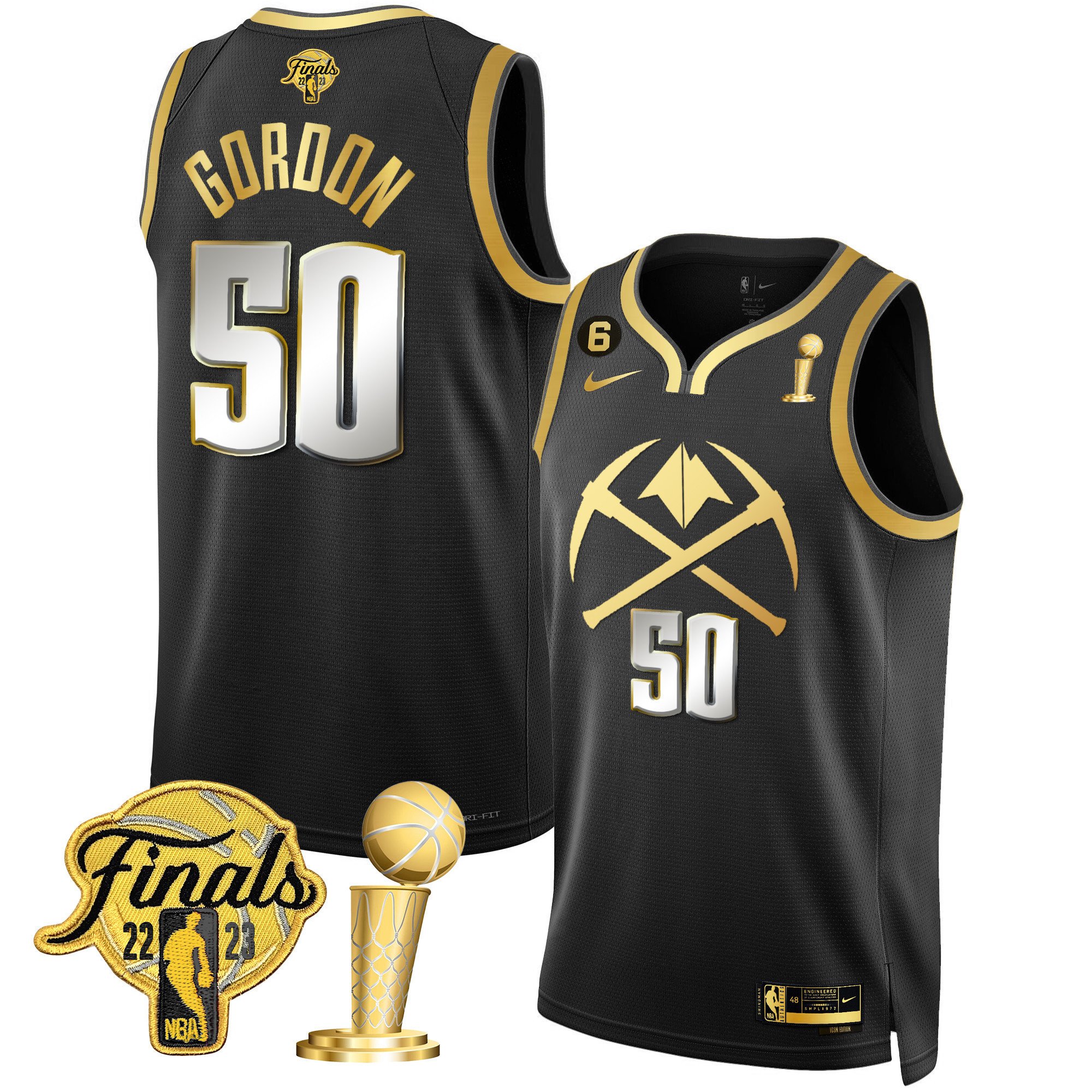 Aaron Gordon Men's Denver Nuggets 2023 Finals & Champions Patch Gold Special V2 Black Limited Jersey - All Stitched
