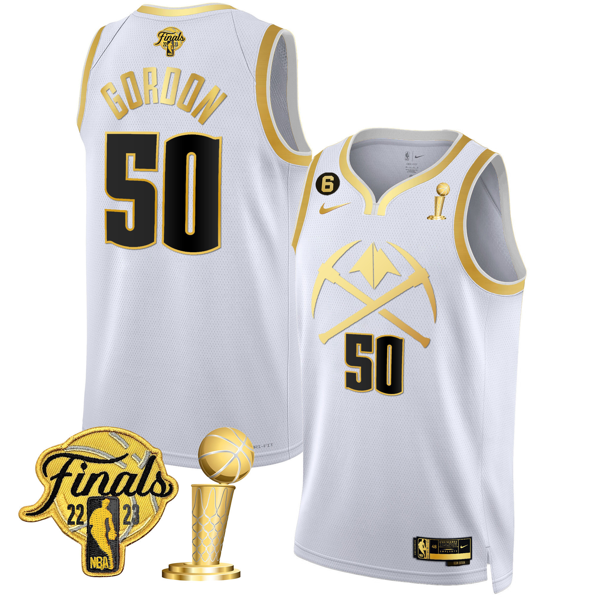 Aaron Gordon Men's Denver Nuggets 2023 Finals & Champions Patch Gold Special V2 White Gold Jersey - All Stitched