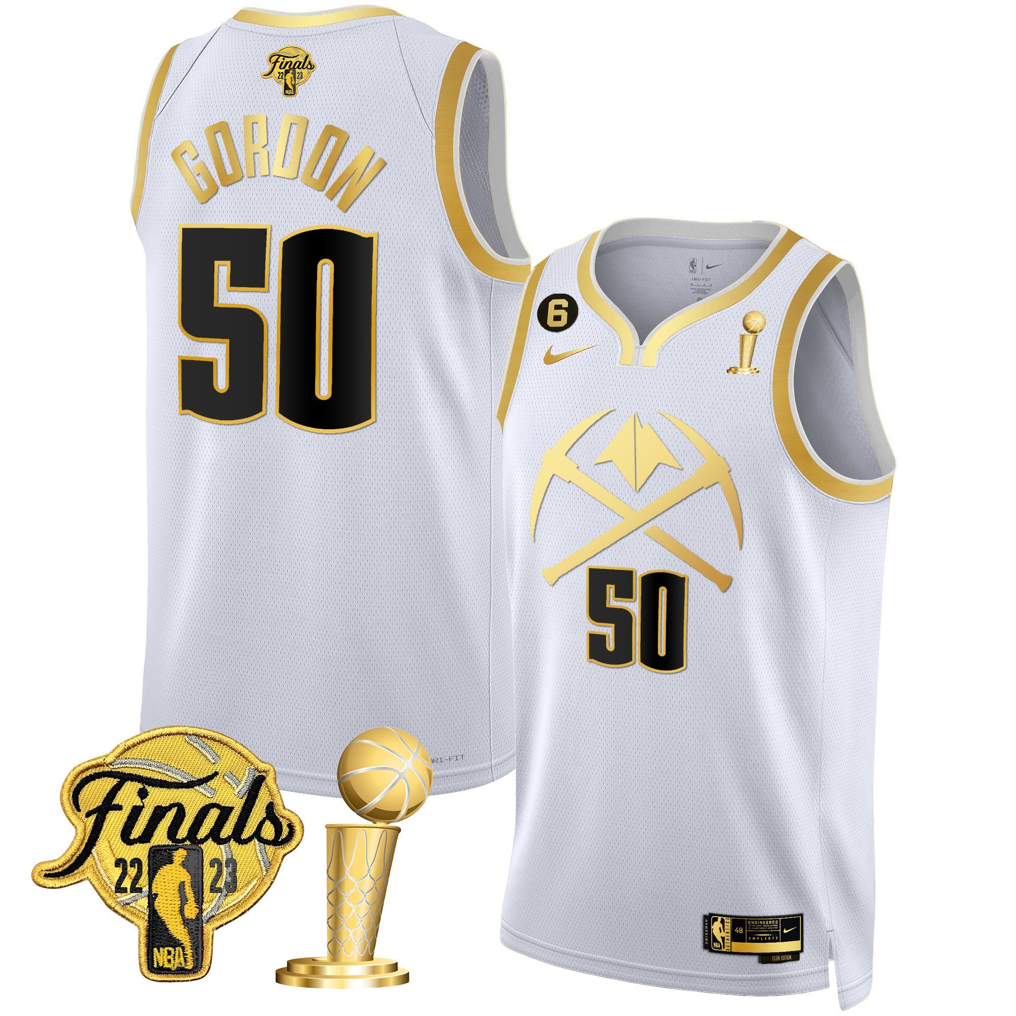 Aaron Gordon Men's Denver Nuggets 2023 Finals & Champions Patch Gold Special V2 White Gold Jersey - All Stitched