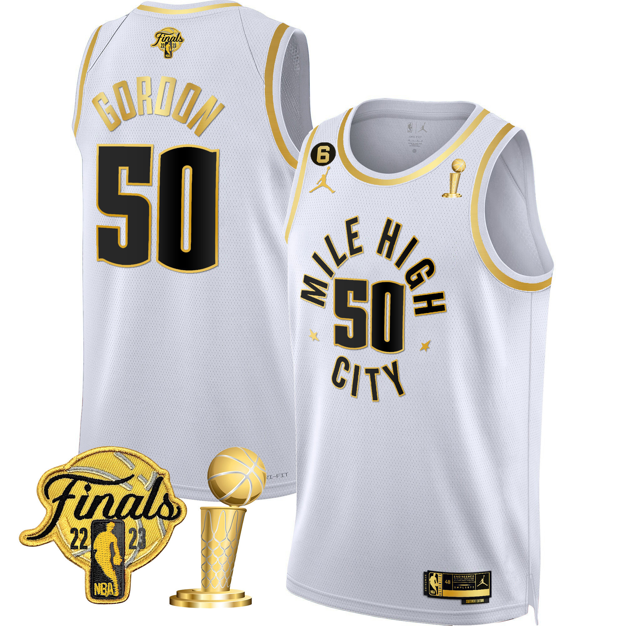 Aaron Gordon Men's Denver Nuggets 2023 Finals & Champions Patch Gold Statement White Jersey - All Stitched