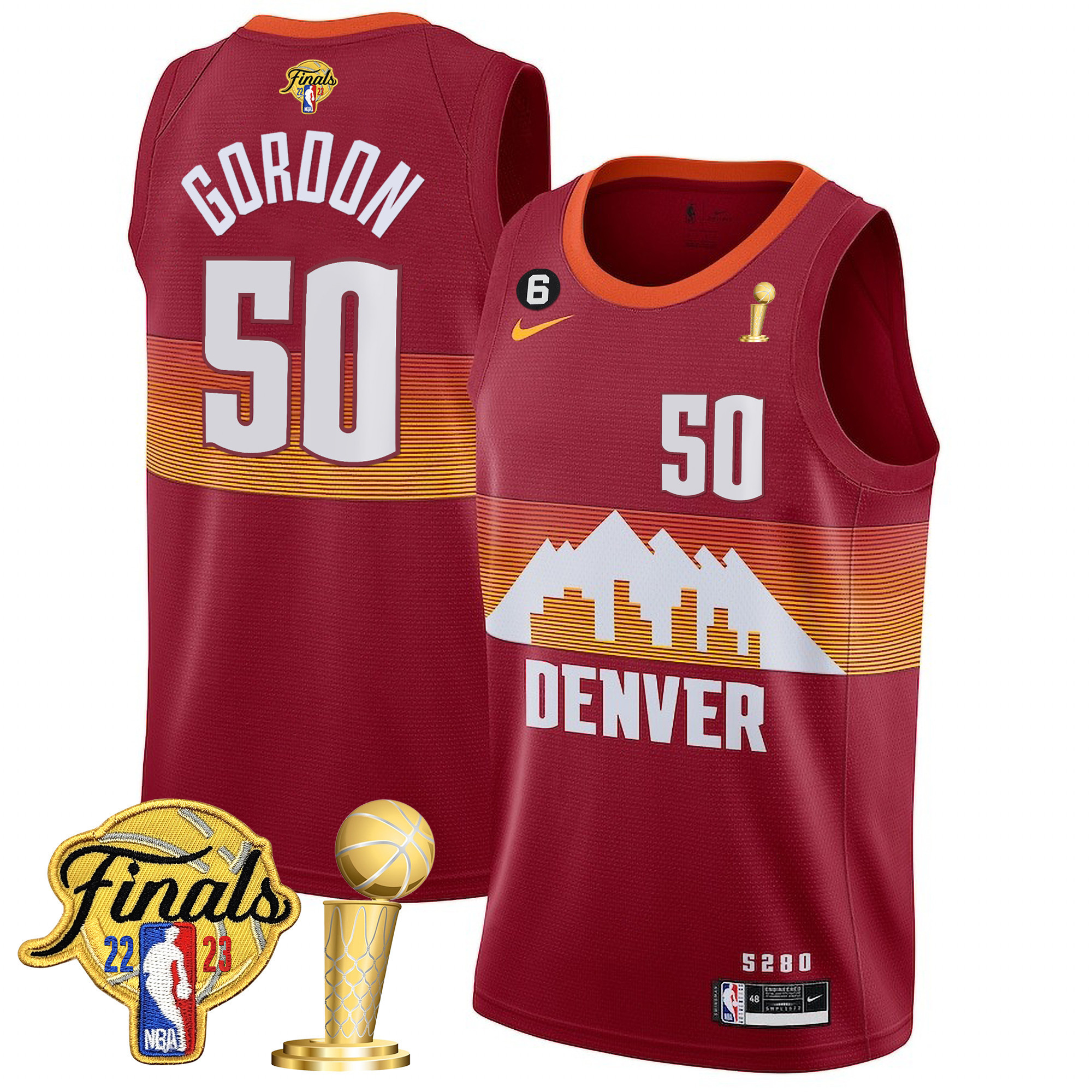 Aaron Gordon Men's Denver Nuggets 2023 Finals Patch & Champions Collection V2 City Red Jersey - All Stitched