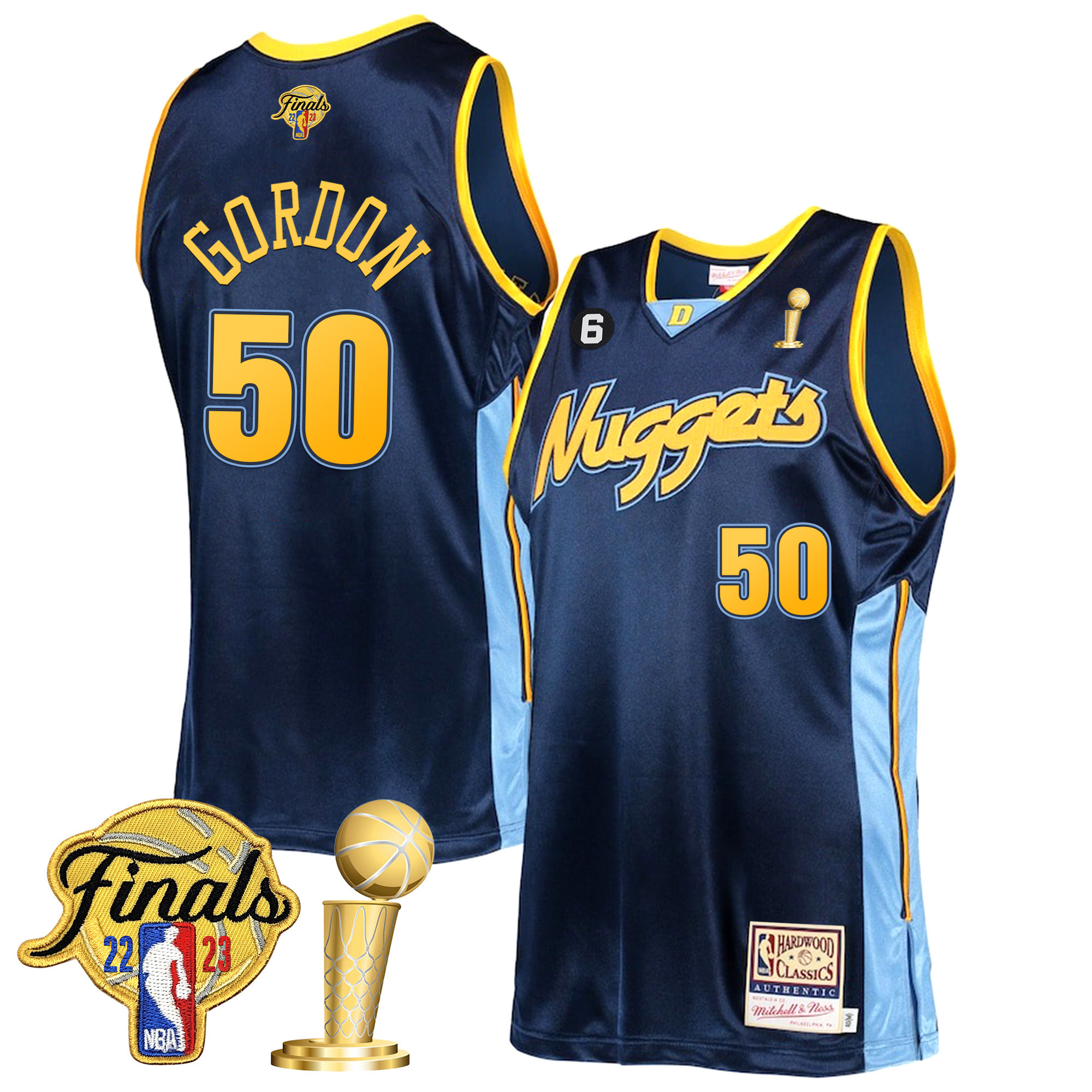 Aaron Gordon Men's Denver Nuggets 2023 Finals Patch & Champions Collection V2 Hardwood Classics Jersey - All Stitched