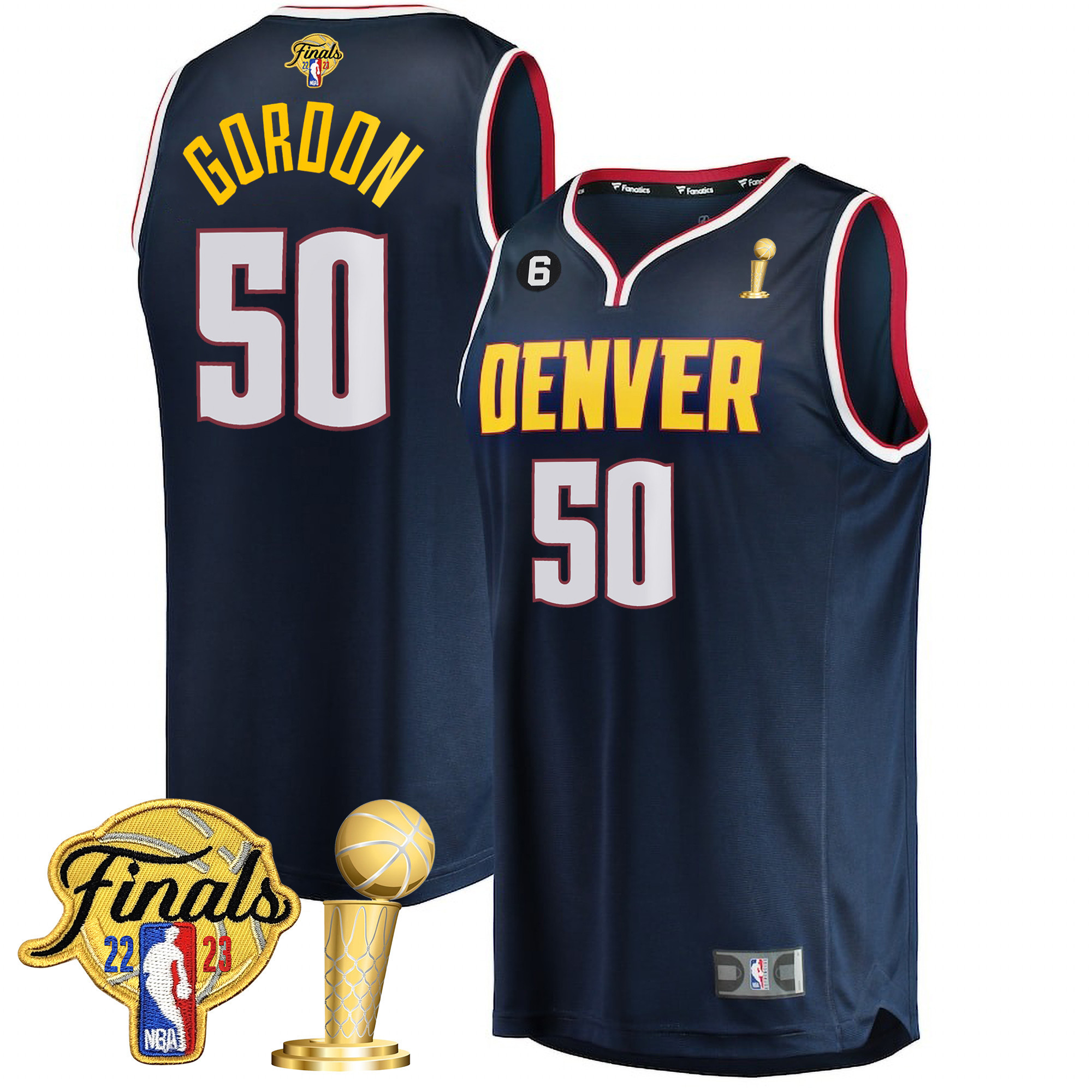 Aaron Gordon Men's Denver Nuggets 2023 Finals Patch & Champions Collection V2 Icon Navy Jersey - All Stitched
