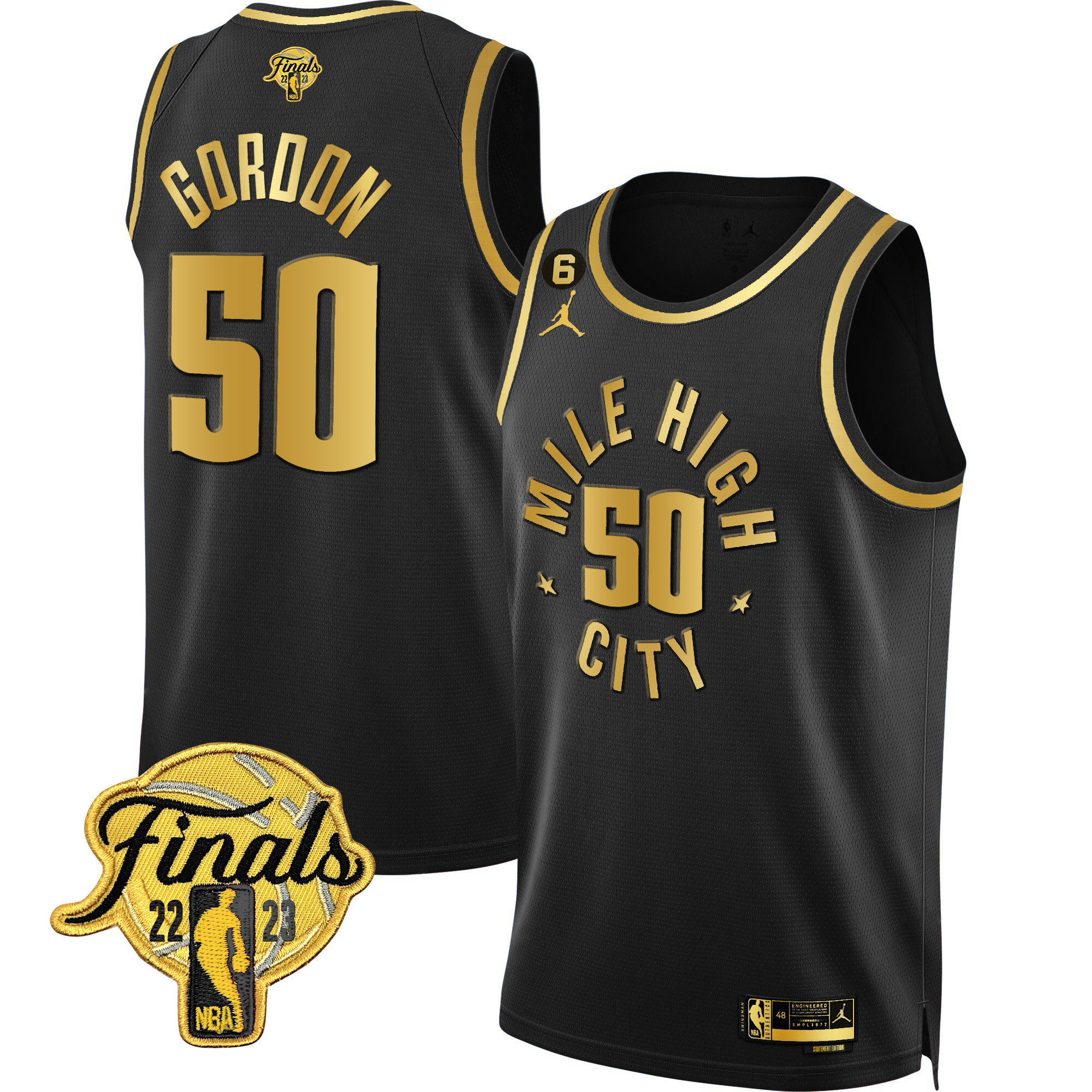 Aaron Gordon Men's Denver Nuggets 2023 Finals Patch Black & White Gold Statement Black Jersey - All Stitched