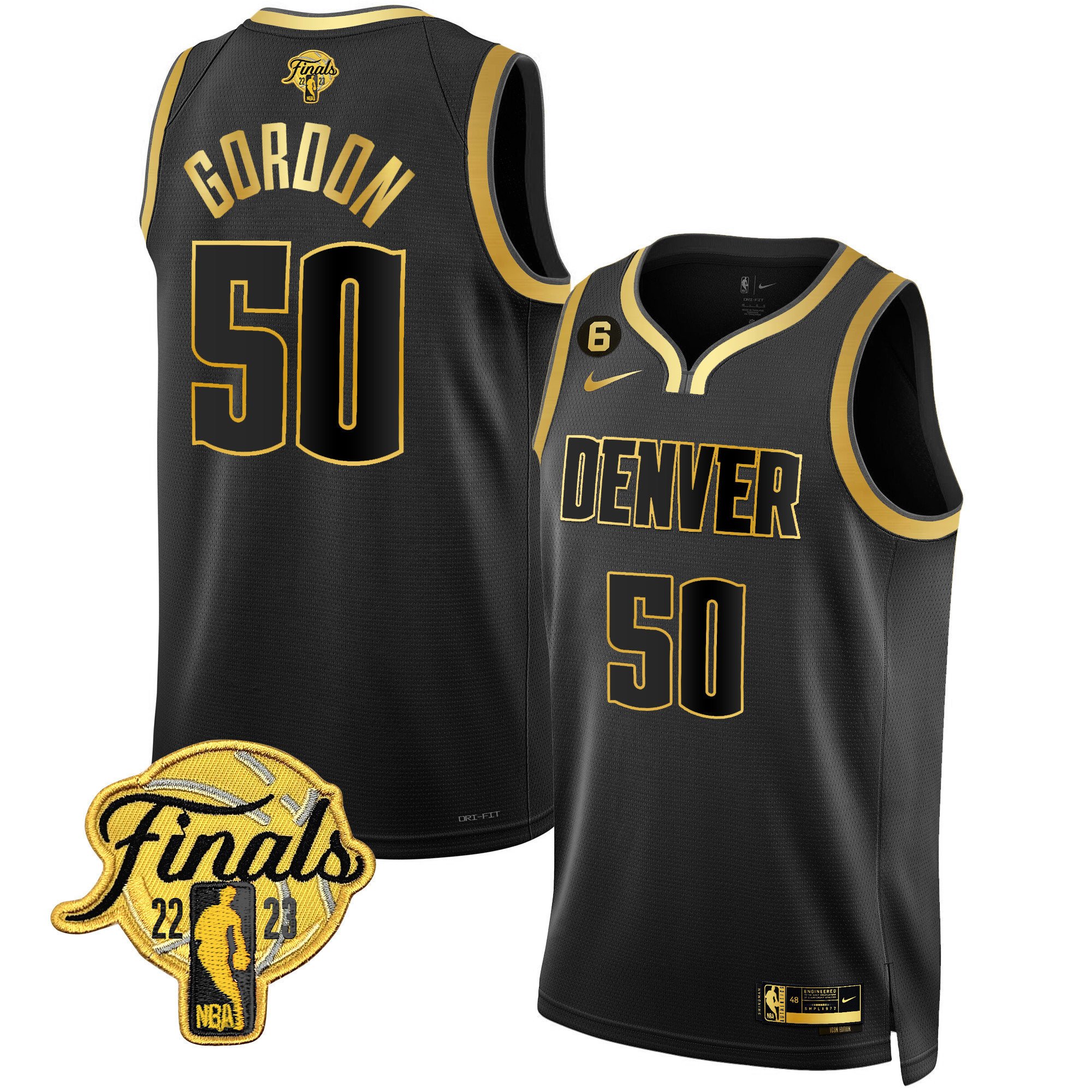 Aaron Gordon Men's Denver Nuggets 2023 Finals Patch Collection Black Gold Jersey - All Stitched