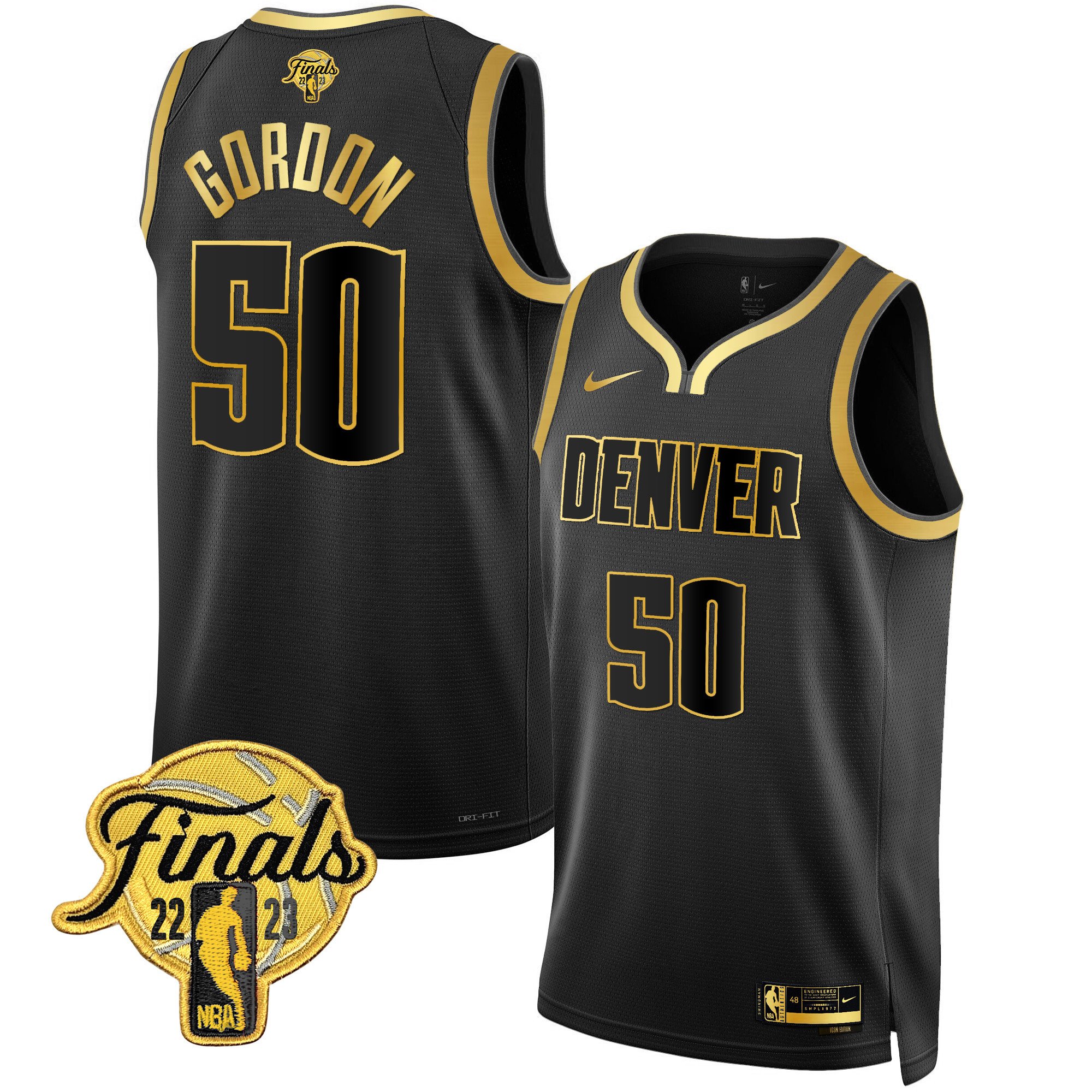 Aaron Gordon Men's Denver Nuggets 2023 Finals Patch Collection V2 Black Gold Jersey - All Stitched