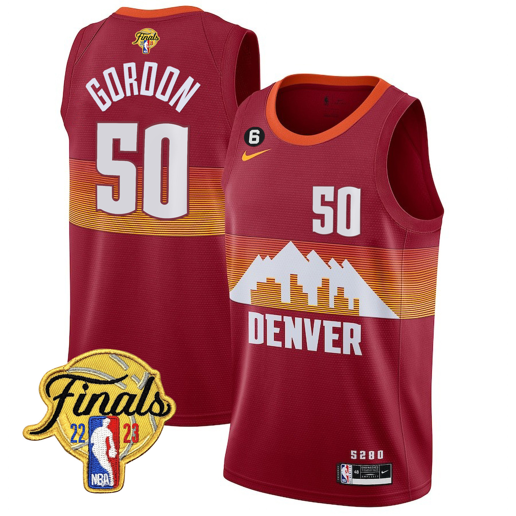 Aaron Gordon Men's Denver Nuggets 2023 Finals Patch Collection V2 City Red Jersey - All Stitched