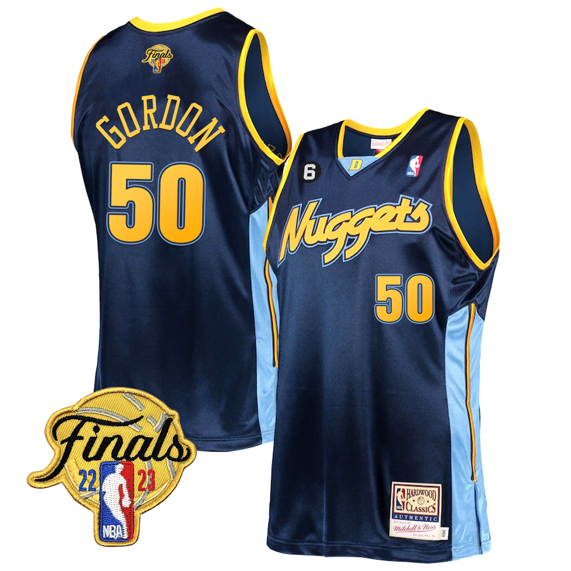 Aaron Gordon Men's Denver Nuggets 2023 Finals Patch Collection V2 Hardwood Classics Jersey - All Stitched