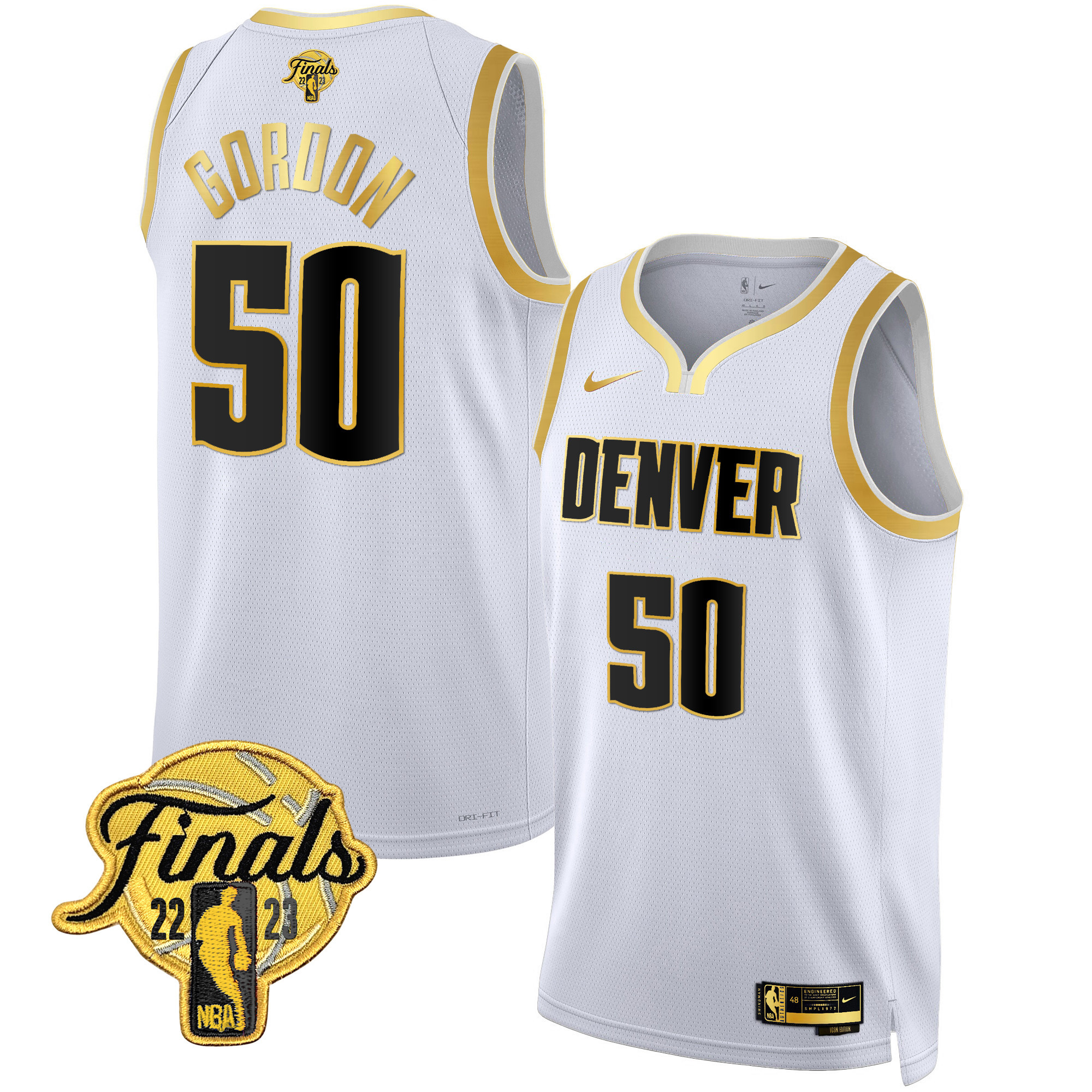 Aaron Gordon Men's Denver Nuggets 2023 Finals Patch Collection V2 White Gold Jersey - All Stitched
