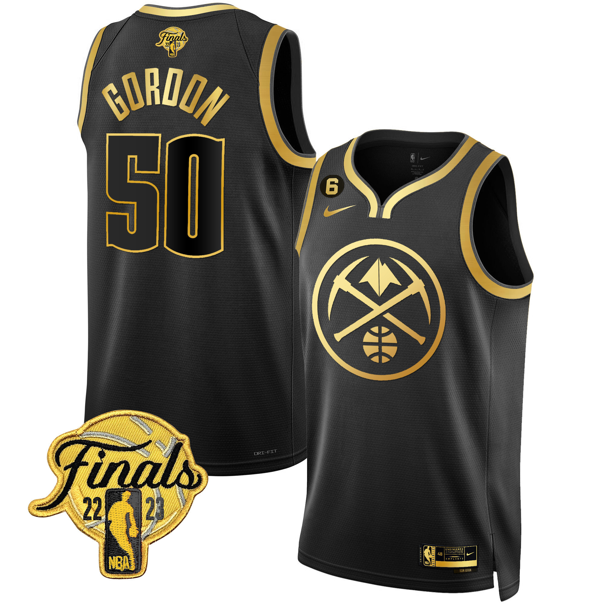 Aaron Gordon Men's Denver Nuggets 2023 Finals Patch Gold Special Black Gold Jersey - All Stitched