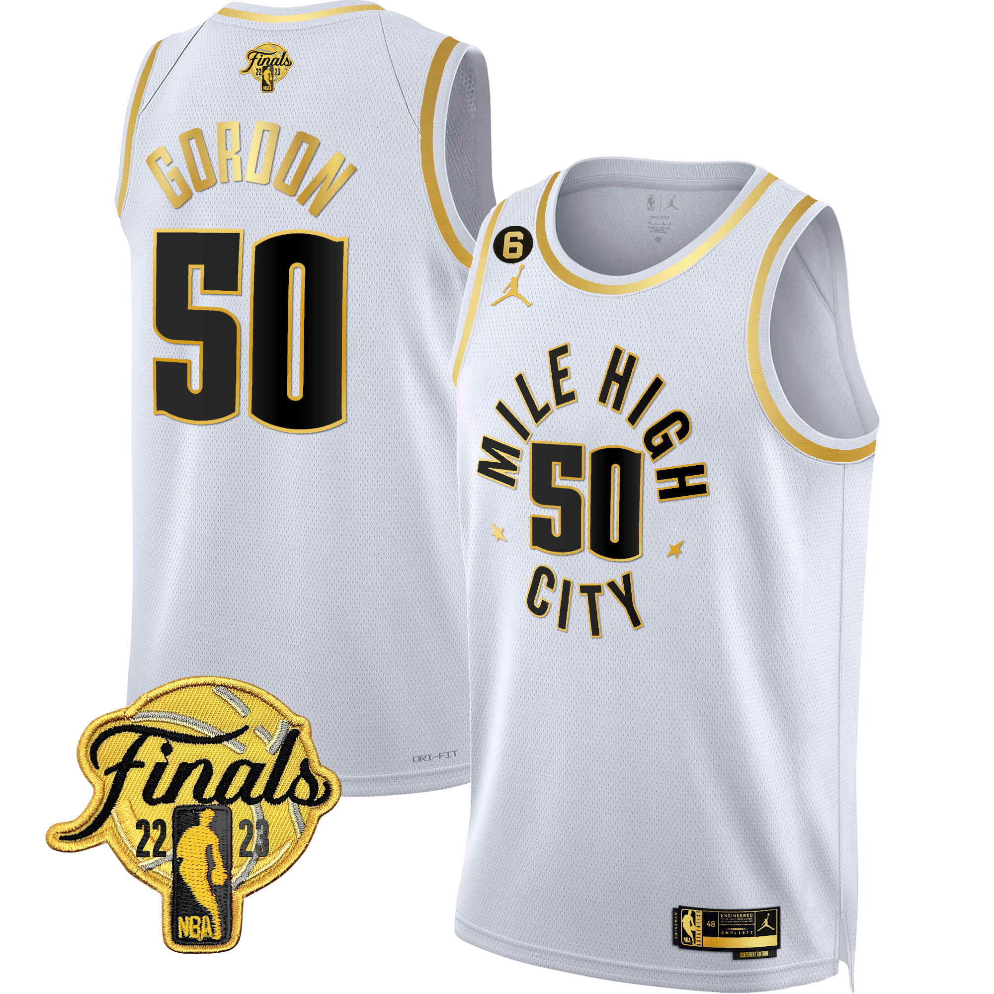 Aaron Gordon Men's Denver Nuggets 2023 Finals Patch Gold Statement White Jersey - All Stitched