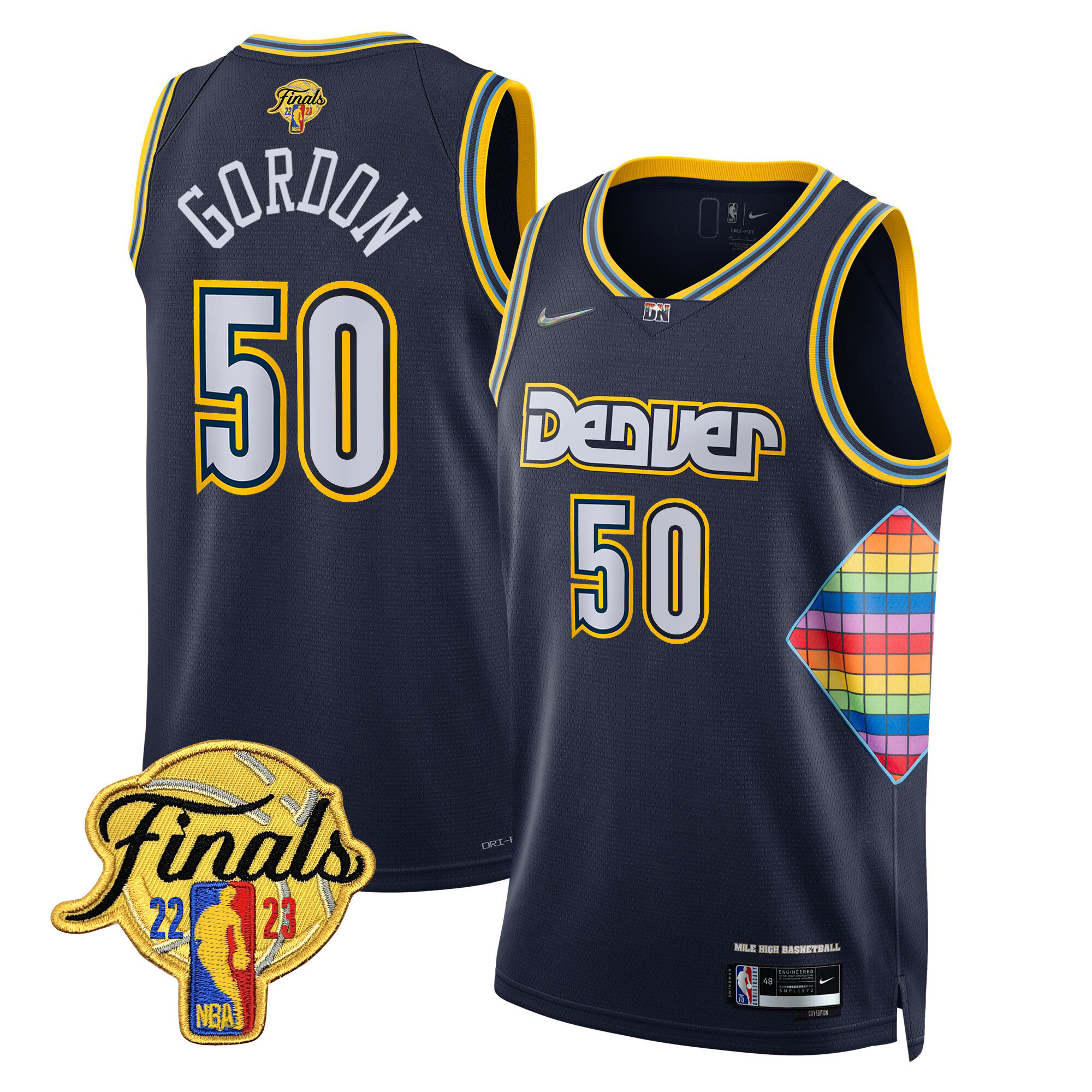 Aaron Gordon Men's Denver Nuggets 2023 Finals Patch Gold Trim City Navy Jersey - All Stitched