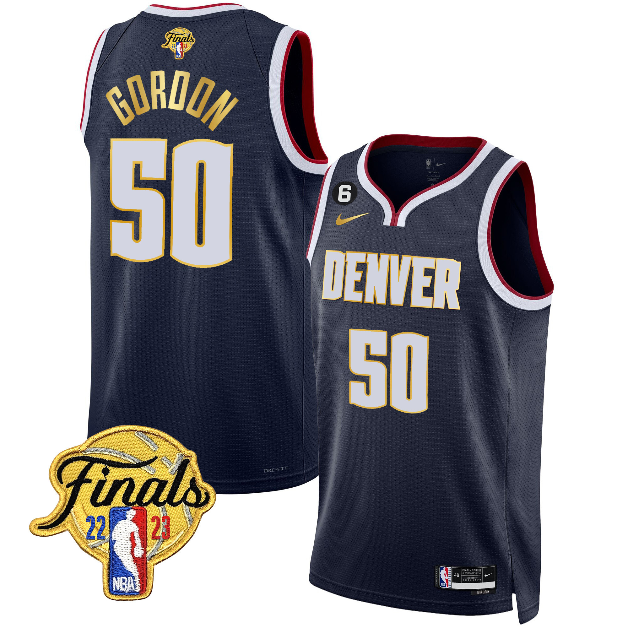 Aaron Gordon Men's Denver Nuggets 2023 Finals Patch Gold Trim Icon Jersey - All Stitched