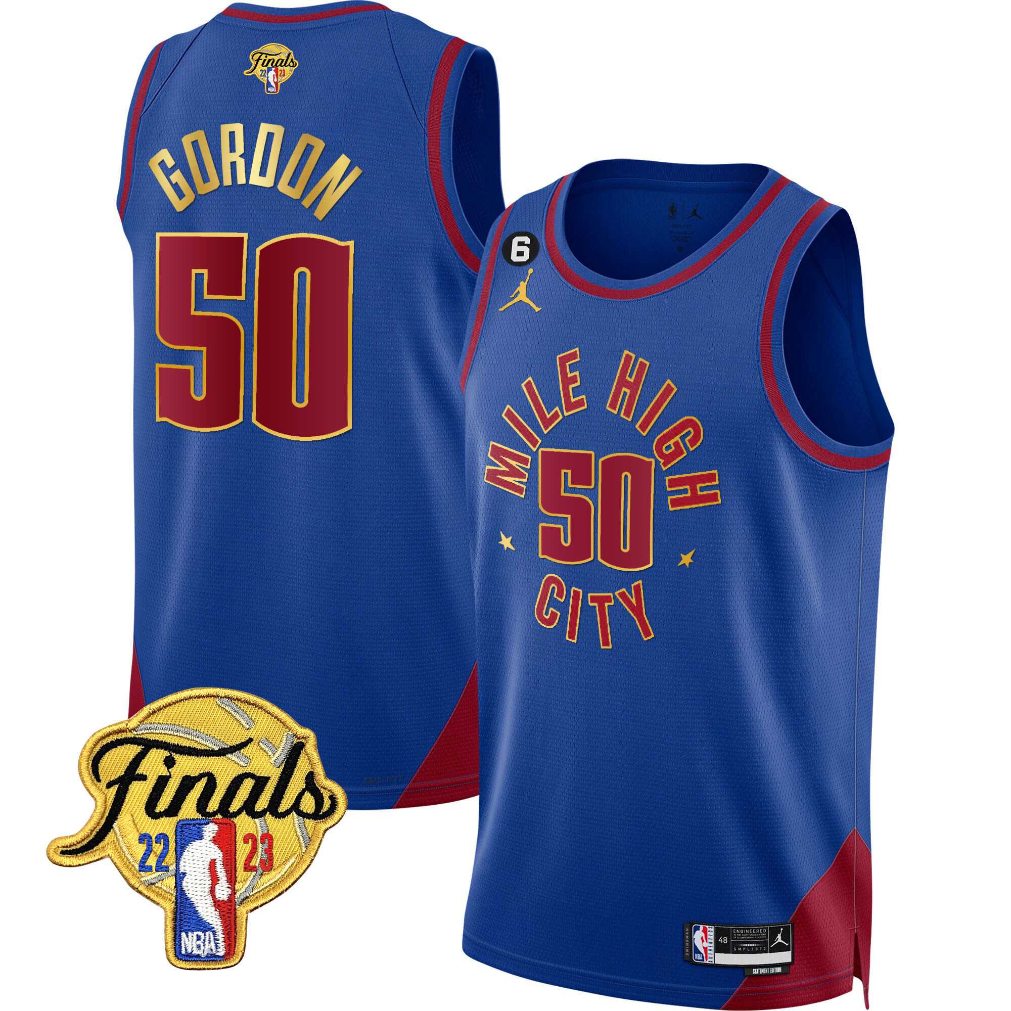 Aaron Gordon Men's Denver Nuggets 2023 Finals Patch Gold Trim Statement V2 Jersey - All Stitched