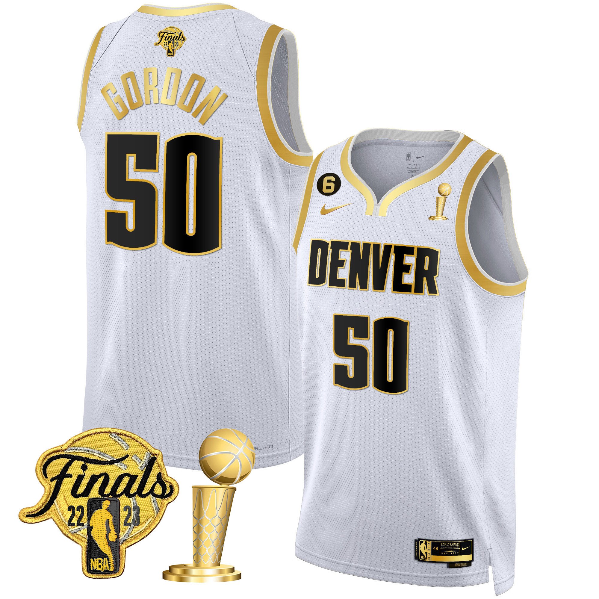 Aaron Gordon Youth's Denver Nuggets 2023 Finals & Champions Patch White Gold Jersey - All Stitched