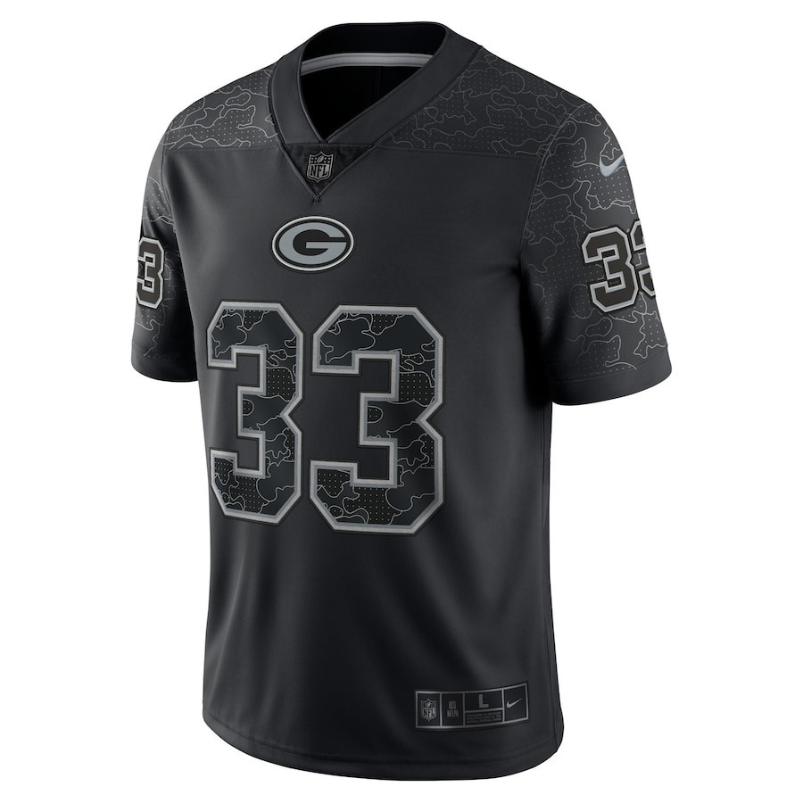 Aaron Jones Green Bay Packers RFLCTV Limited Stitched Jersey – Black