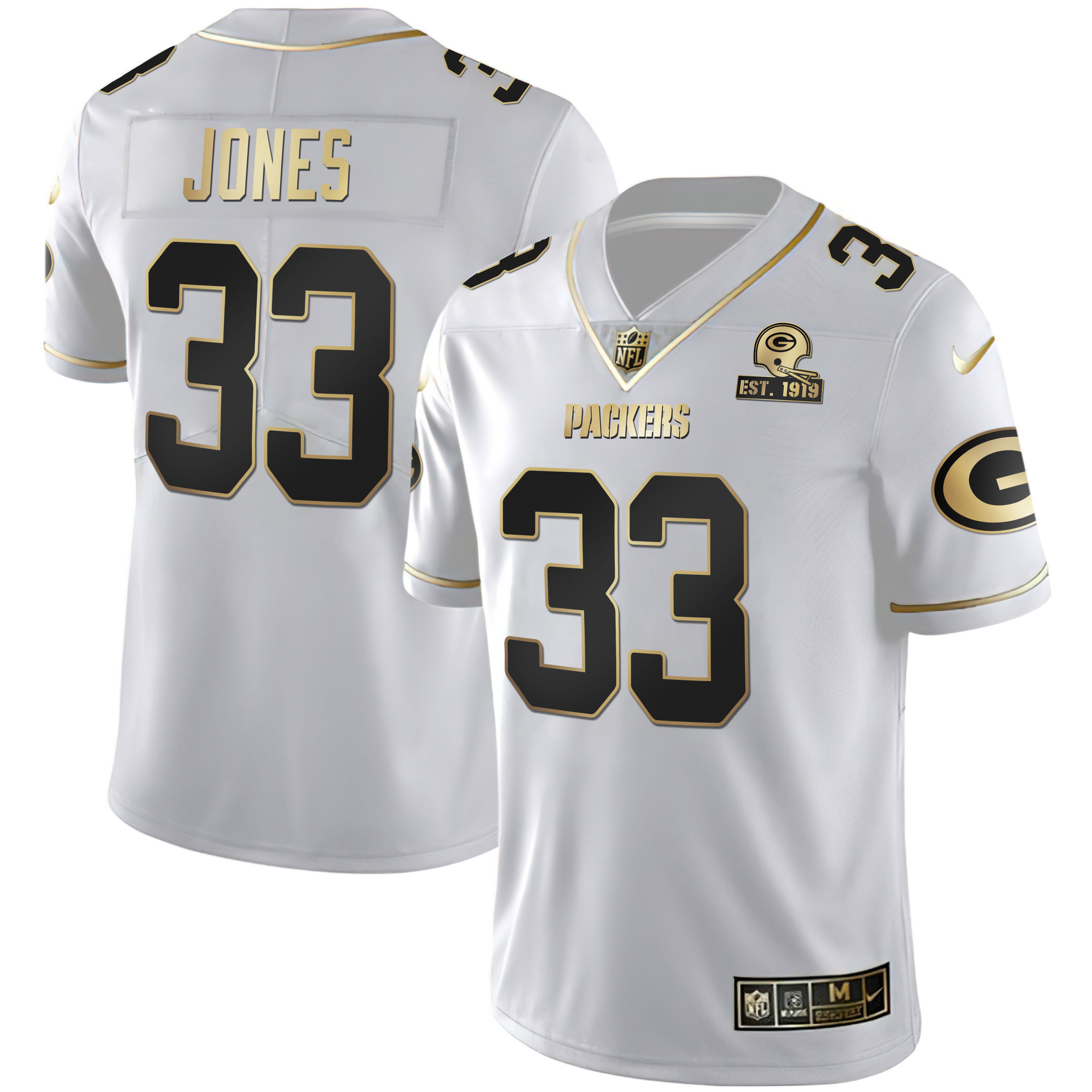 Aaron Jones Green Bay Packers White Gold Jersey - All Stitched 
