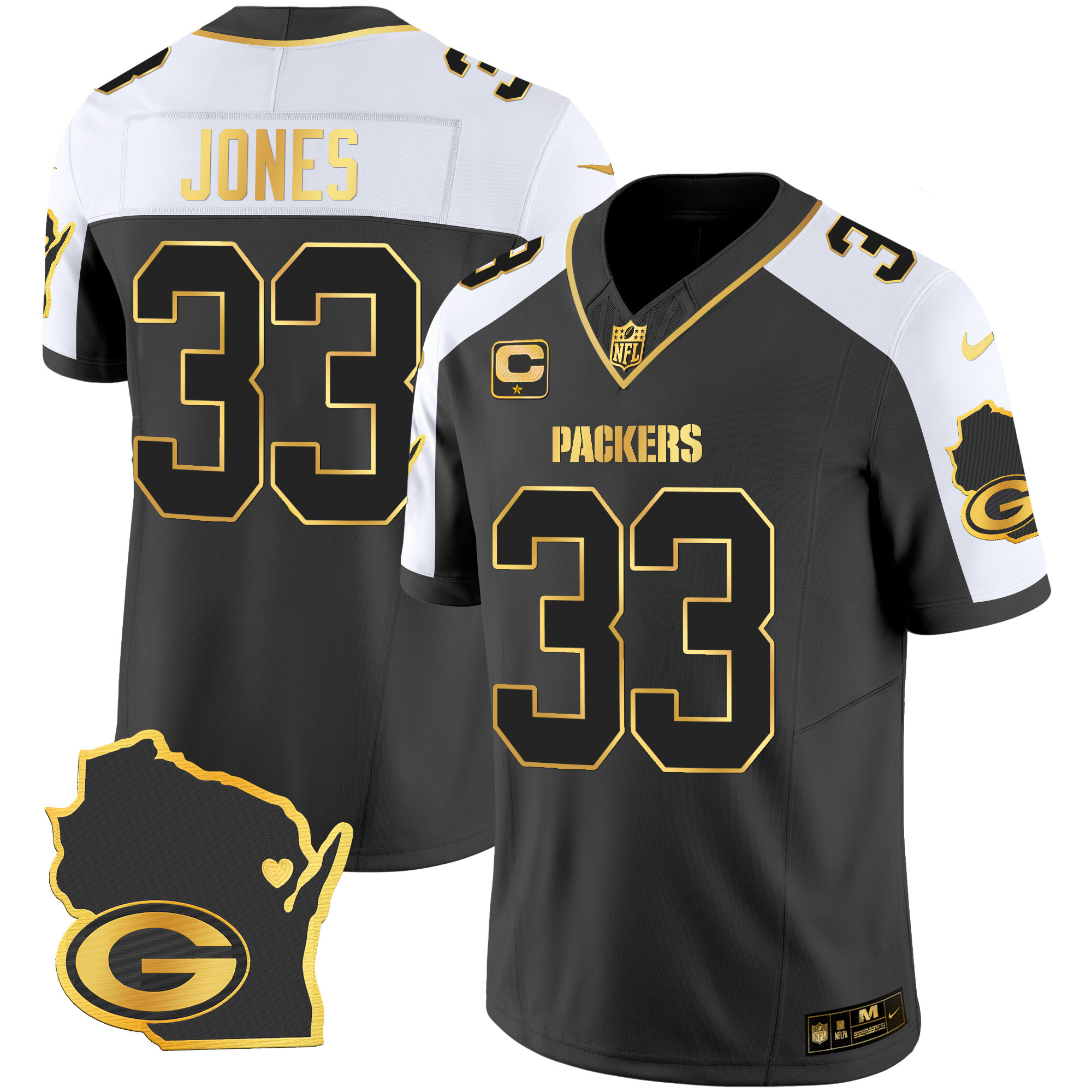 Aaron Jones Men's Green Bay Packers Home Patch Gold Vapor Alternate Jersey - All Stitched 