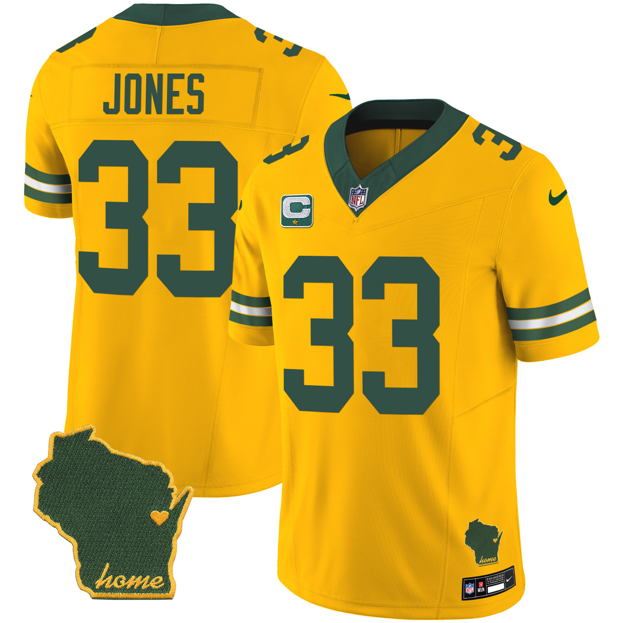 Aaron Jones Men's Green Bay Packers Home Patch Vapor Gold Jersey - All Stitched 