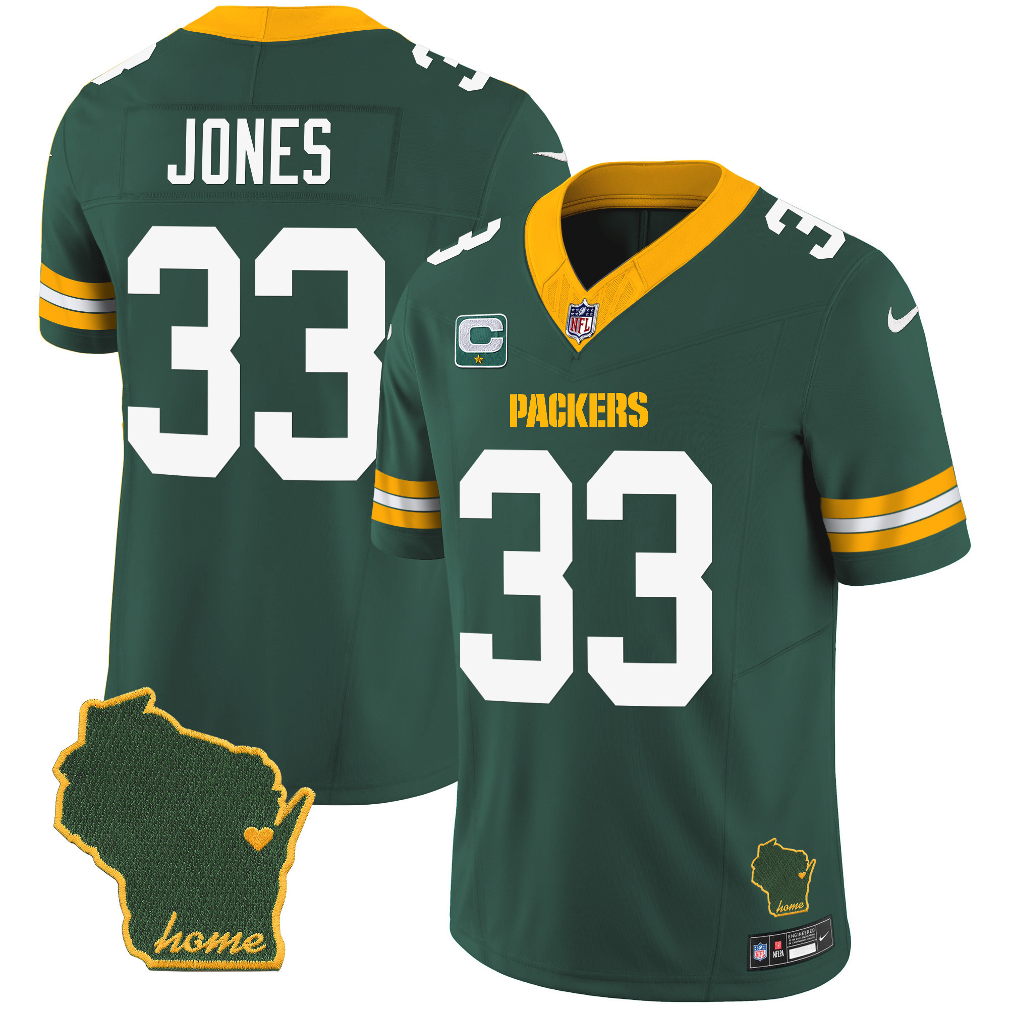 Aaron Jones Men's Green Bay Packers Home Patch Vapor Green Jersey - All Stitched 