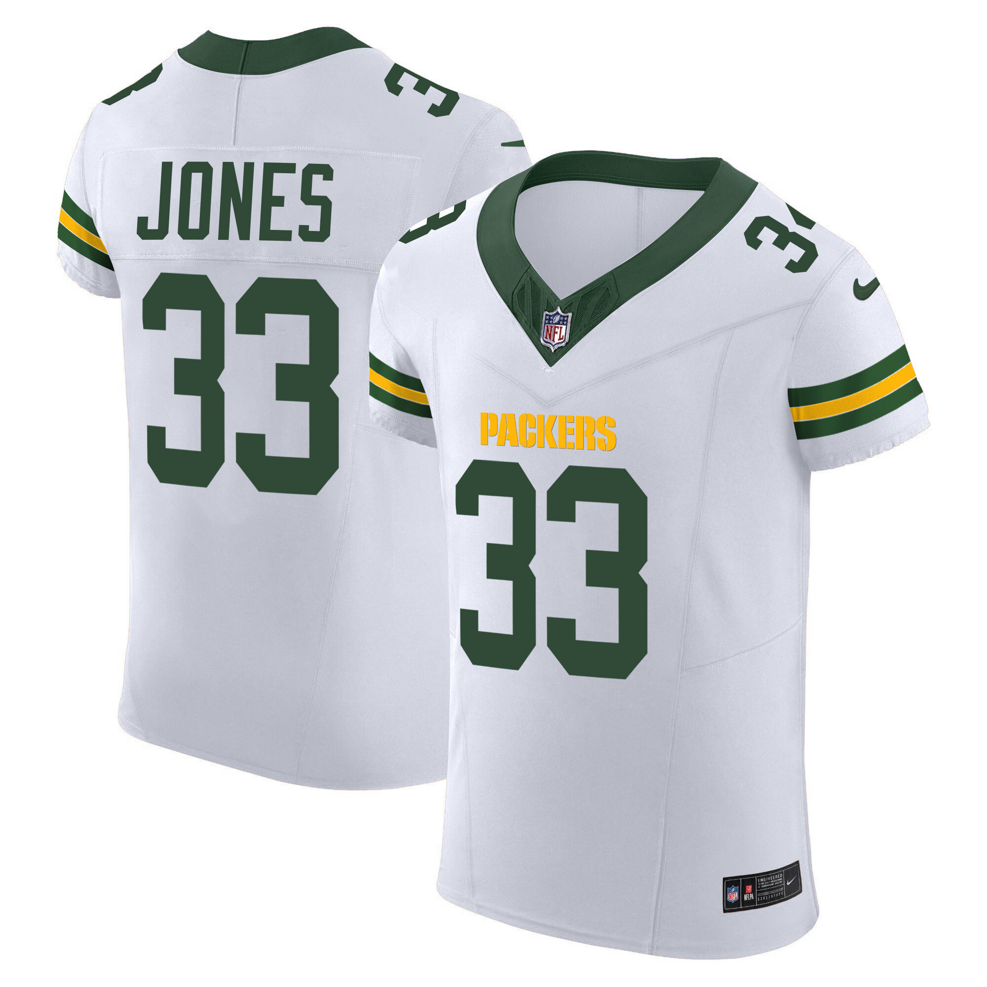 Aaron Jones Men's Green Bay Packers Vapor Elite White Jersey - All Stitched 
