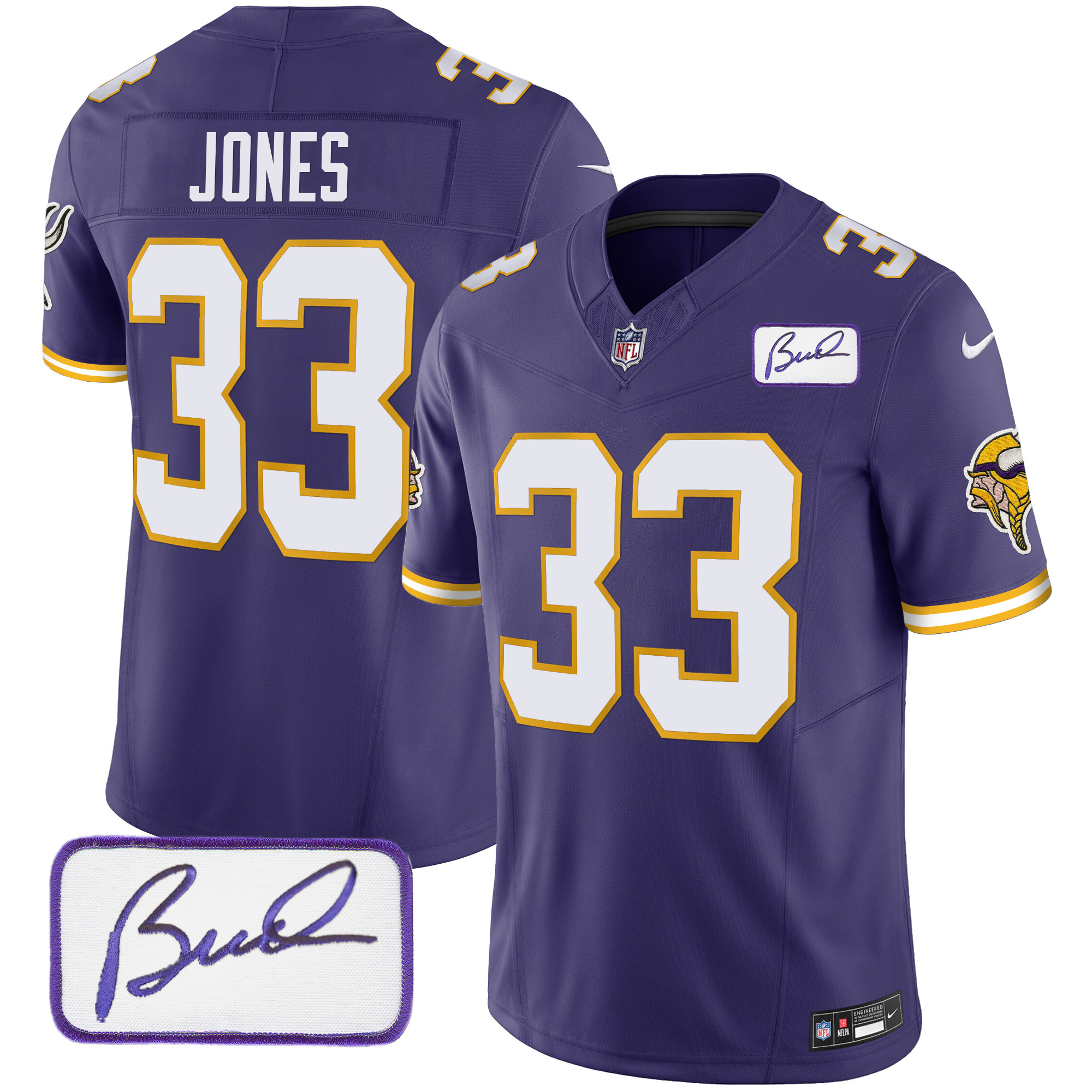 Aaron Jones Men's Minnesota Vikings Bud Grant Patch Classic Limited V3 Purple Jersey - All Stitched